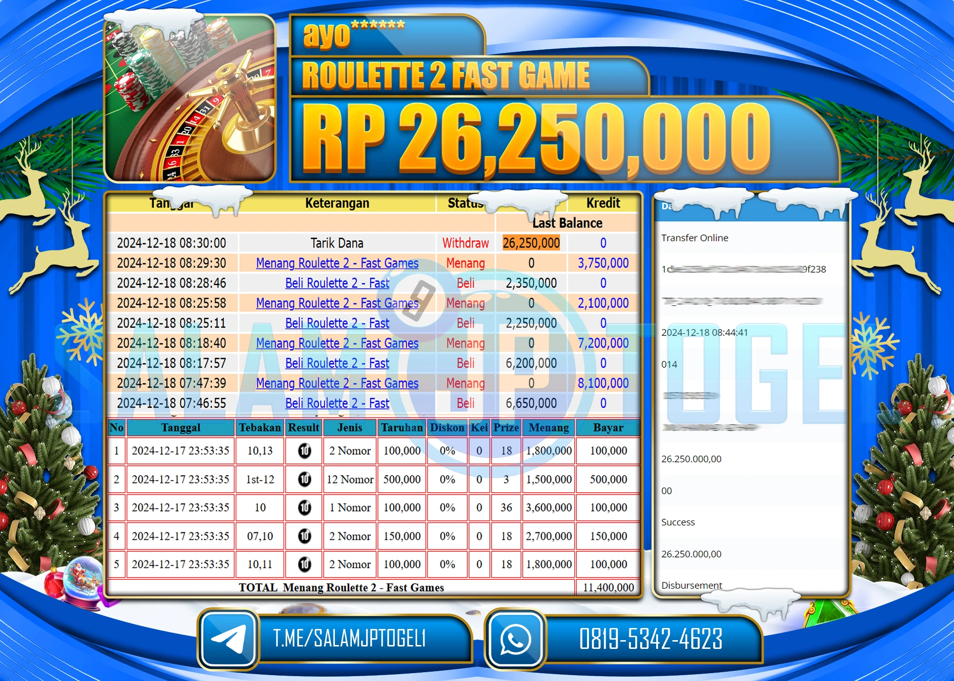 SALAMJPTOGEL MENANG  CASINO Menang Roulette 2 Rp.26,250,000 LUNAS
