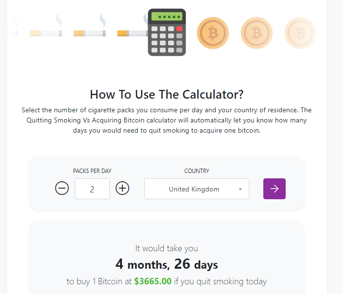 Smoking Vs Acquiring Btc Calculator Tells You How Long It Would Take - 