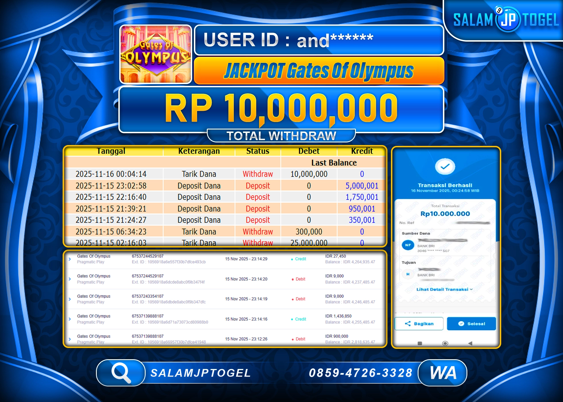 SALAMJPTOGEL MENANG SLOT GATES OF OLYMPUS Rp.10,000,000  - LUNAS