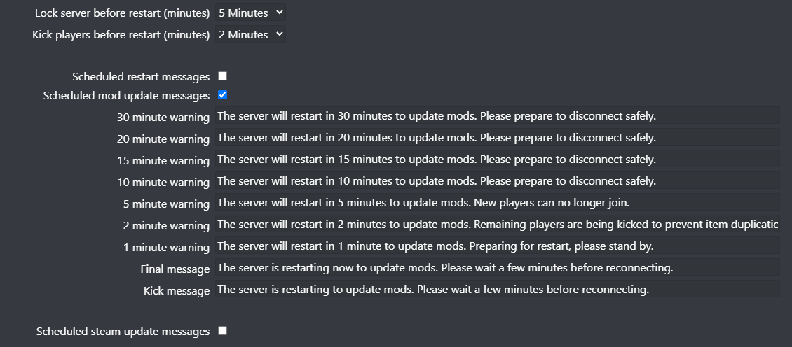 DayZ Workshop Update Service Settings