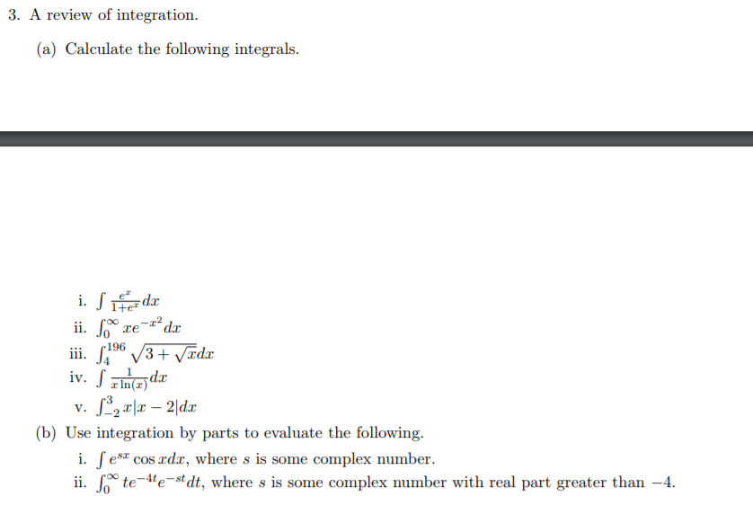 Solved 3 A Review Of Integration A Calculate The Follo Chegg Com