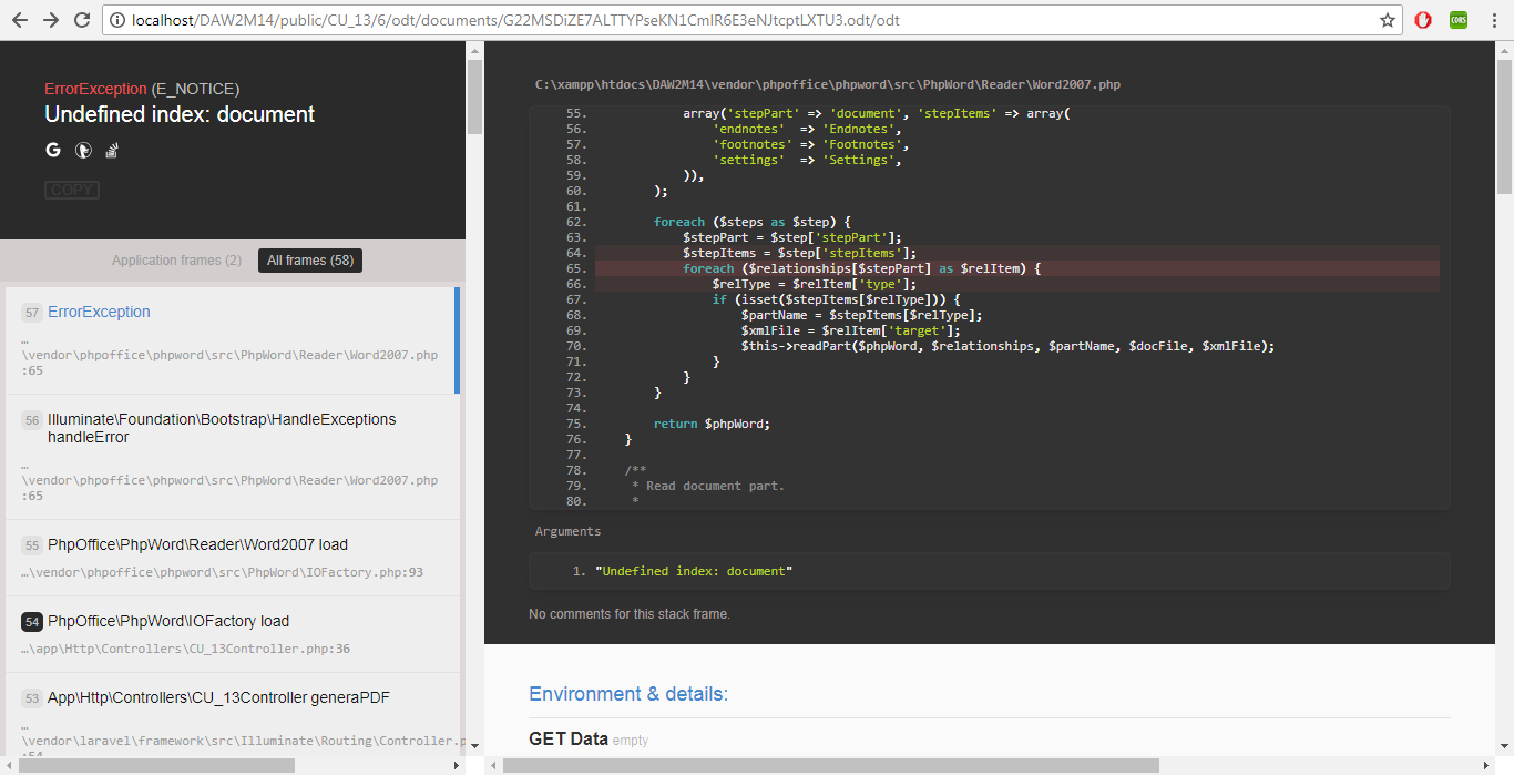 php - Laravel Undefined index: document using PHPWord and  
