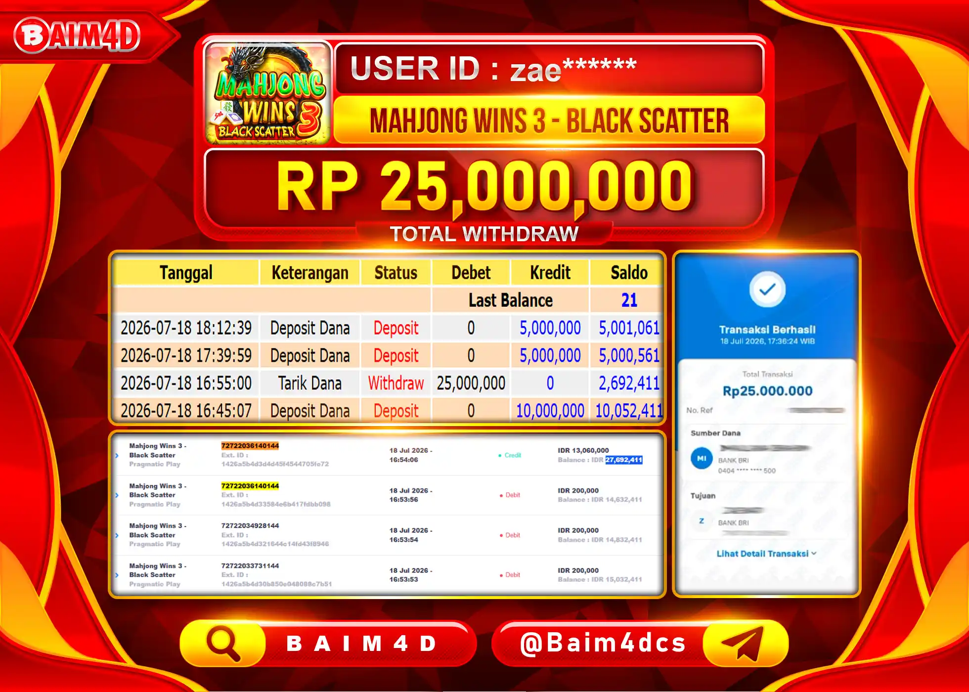 BAIM4D JACKPOT MAHJONG WINS 3 BLACK SCATTER Rp.25,000,000 - LUNAS