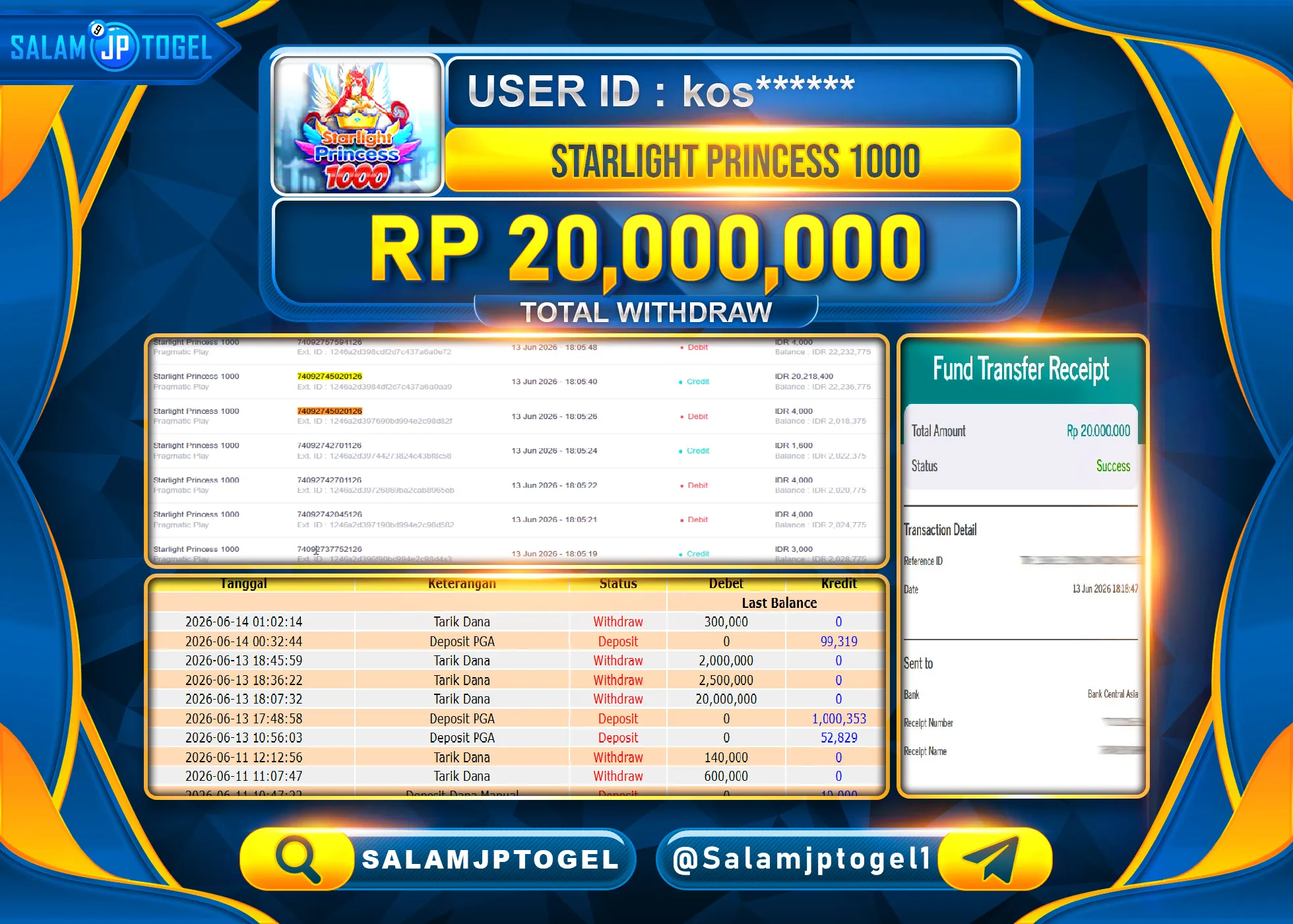 SALAMJPTOGEL JP STARLIGHT PRINCESS 1000 PRAGMATIC Rp.20,000,000- LUNAS