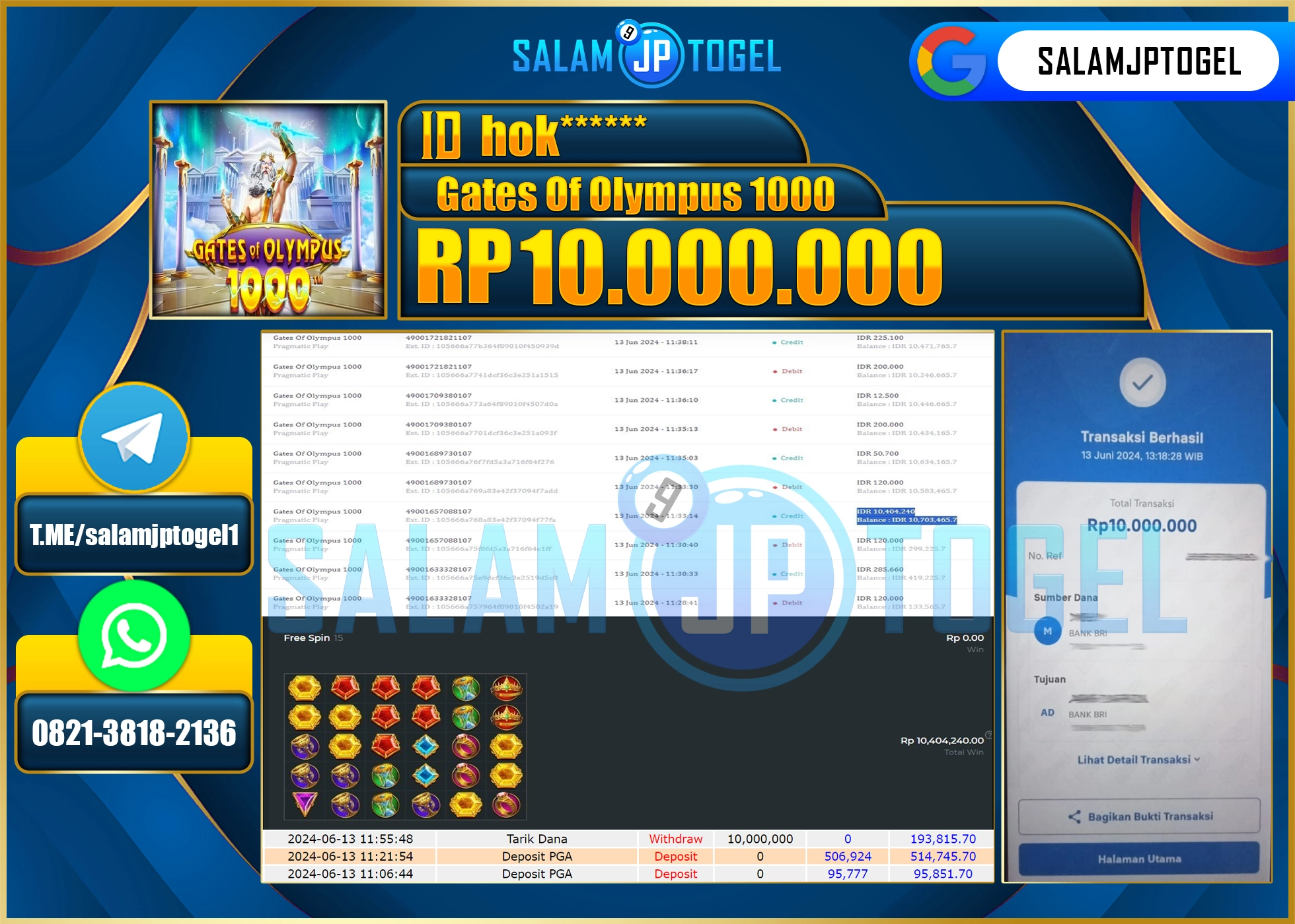 SALAMJPTOGEL MENANG Gates Of Olympus 1000 RP. 10,000,000.,LUNAS