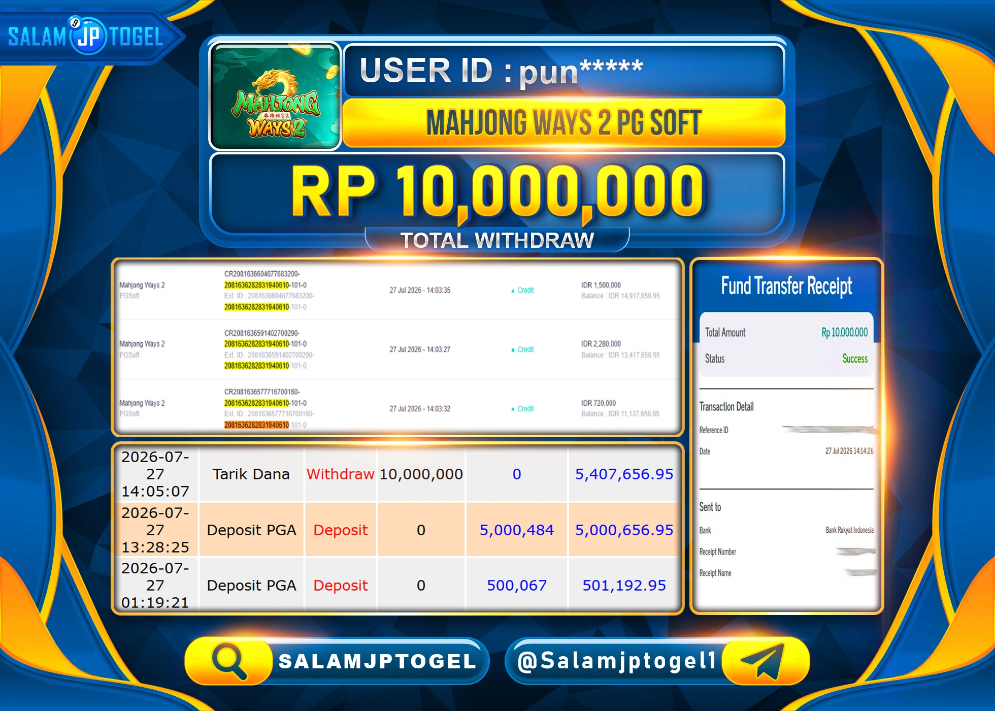SALAMJPTOGEL JACKPOT MENANG SLOT MAHJONG WAYS 2 Rp.10,000,000 - LUNAS
