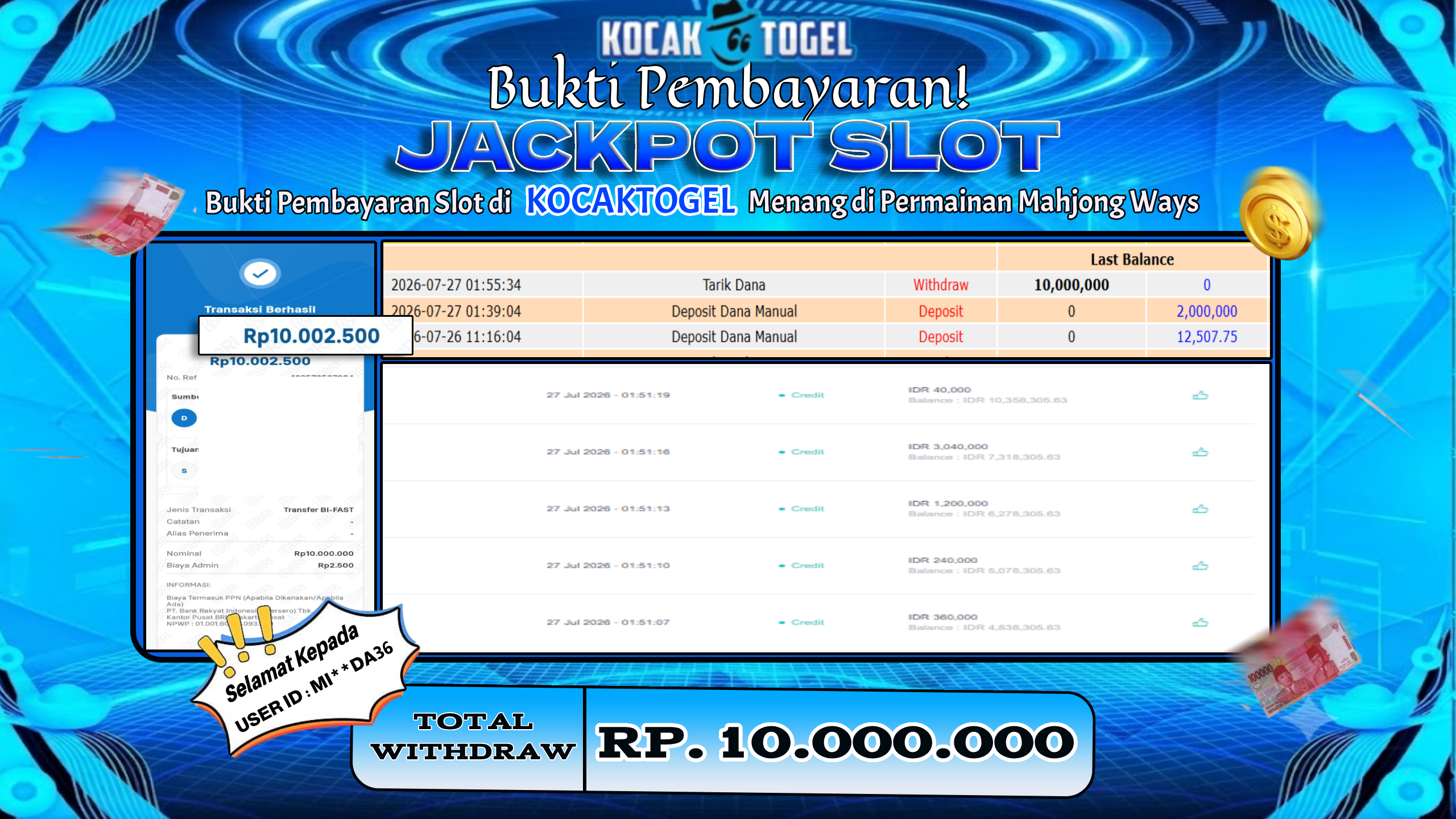🏆 BUKTI KEMENANGAN Mahjong Ways MEMBER KOCAKTOGEL  🏆