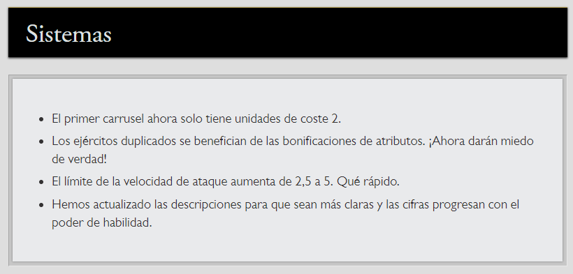 Los cambios que ha implementado Riot Games a distintas mecánicas del juego. Fuente: https://euw.leagueoflegends.com/es/news/game-updates/patch/teamfight-tactics-patch-917-notes Los cambios que ha implementado Riot Games a distintas mecánicas del juego. Fuente: https://euw.leagueoflegends.com/es/news/game-updates/patch/teamfight-tactics-patch-917-notes