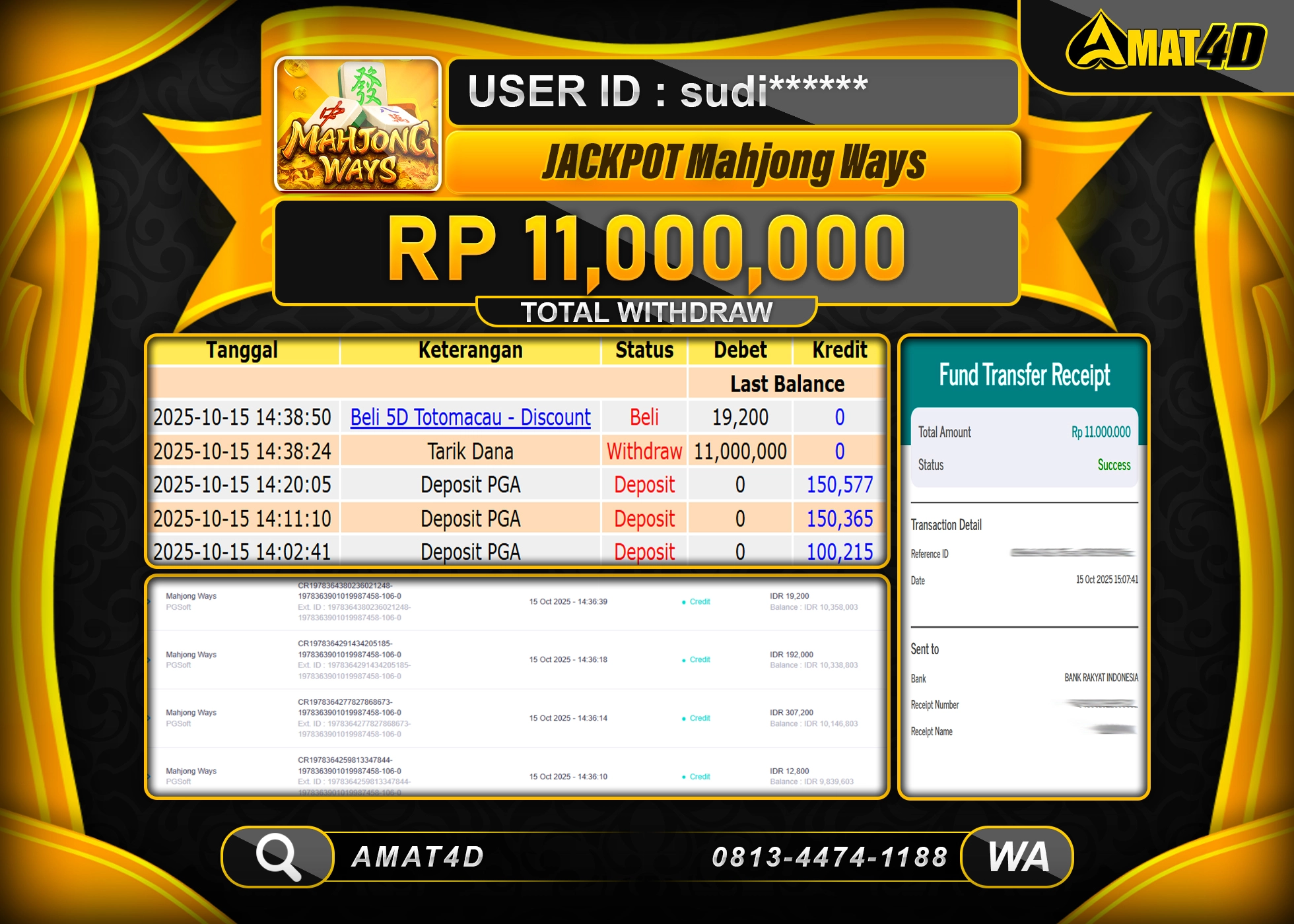 AMAT4D KEMENANGAN SLOT MAHJONG WAYS Rp.11.000.000 BERHASIL TERBAYAR LUNAS