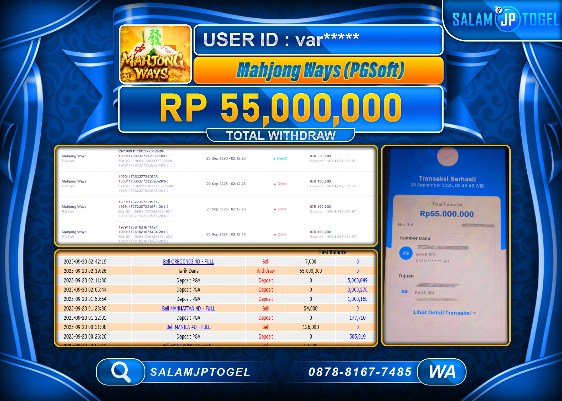SALAMJPTOGEL MENANG MAHJONG WAYS PG SOFT  Rp.55,000,000