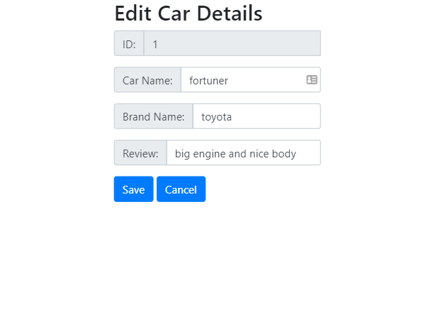 Image shows car details to be edited