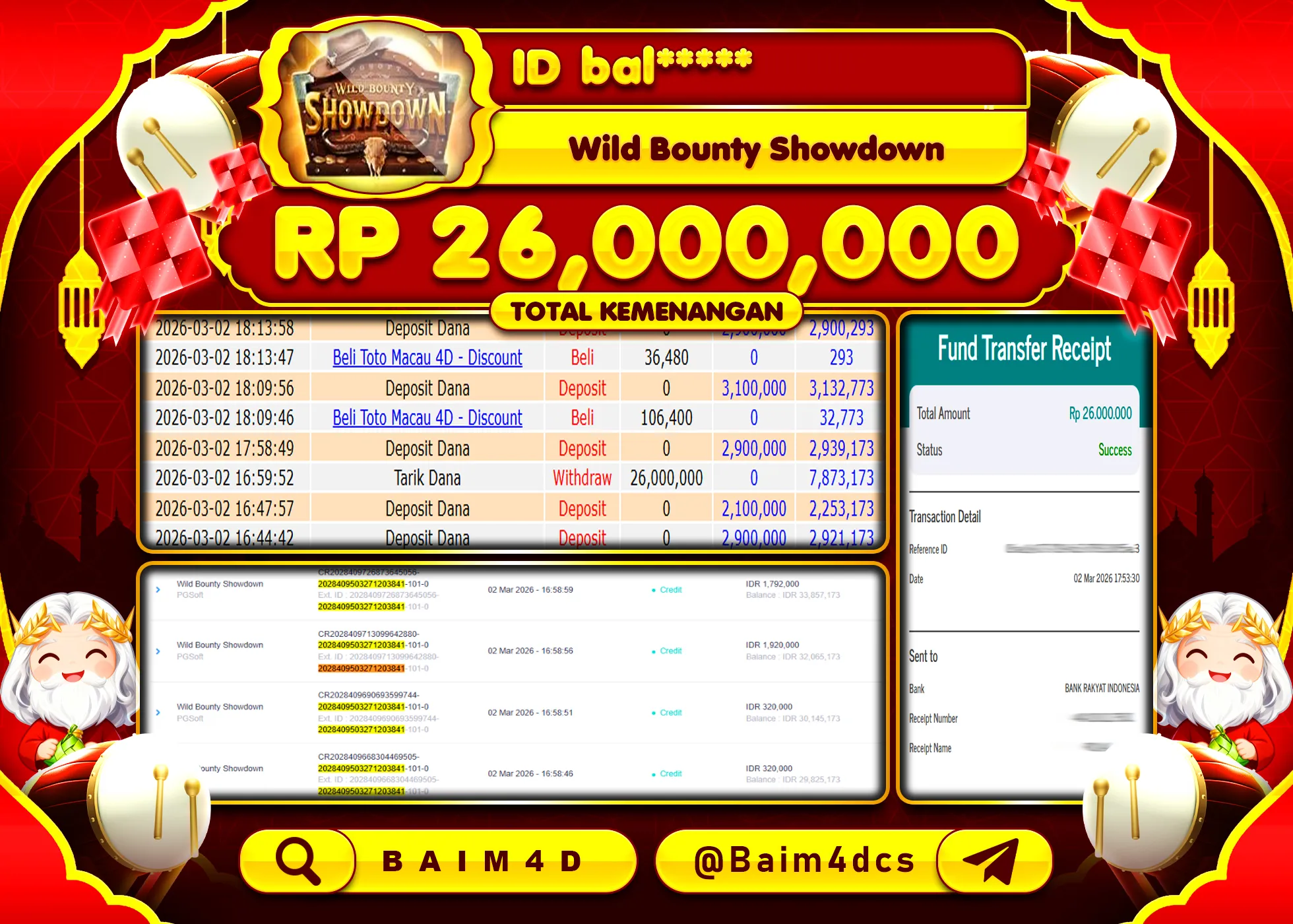 BAIM4D JACKPOT SLOT WILD BOUNTY SHOWDOWN Rp.26.000.000- LUNAS