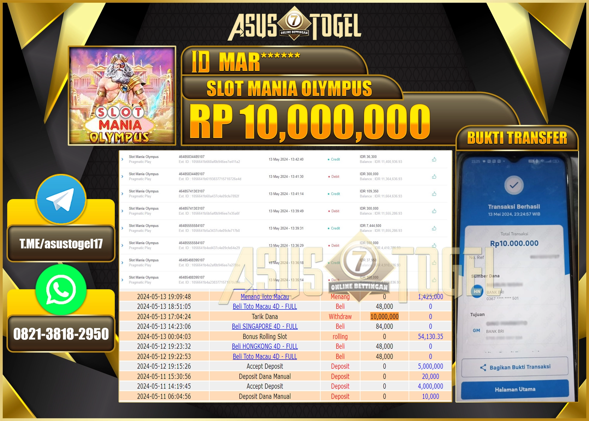 ASUSTOGEL KEMENANGAN BESAR DI SLOT MANIA OLYMPUS 10.000.000-LUNAS