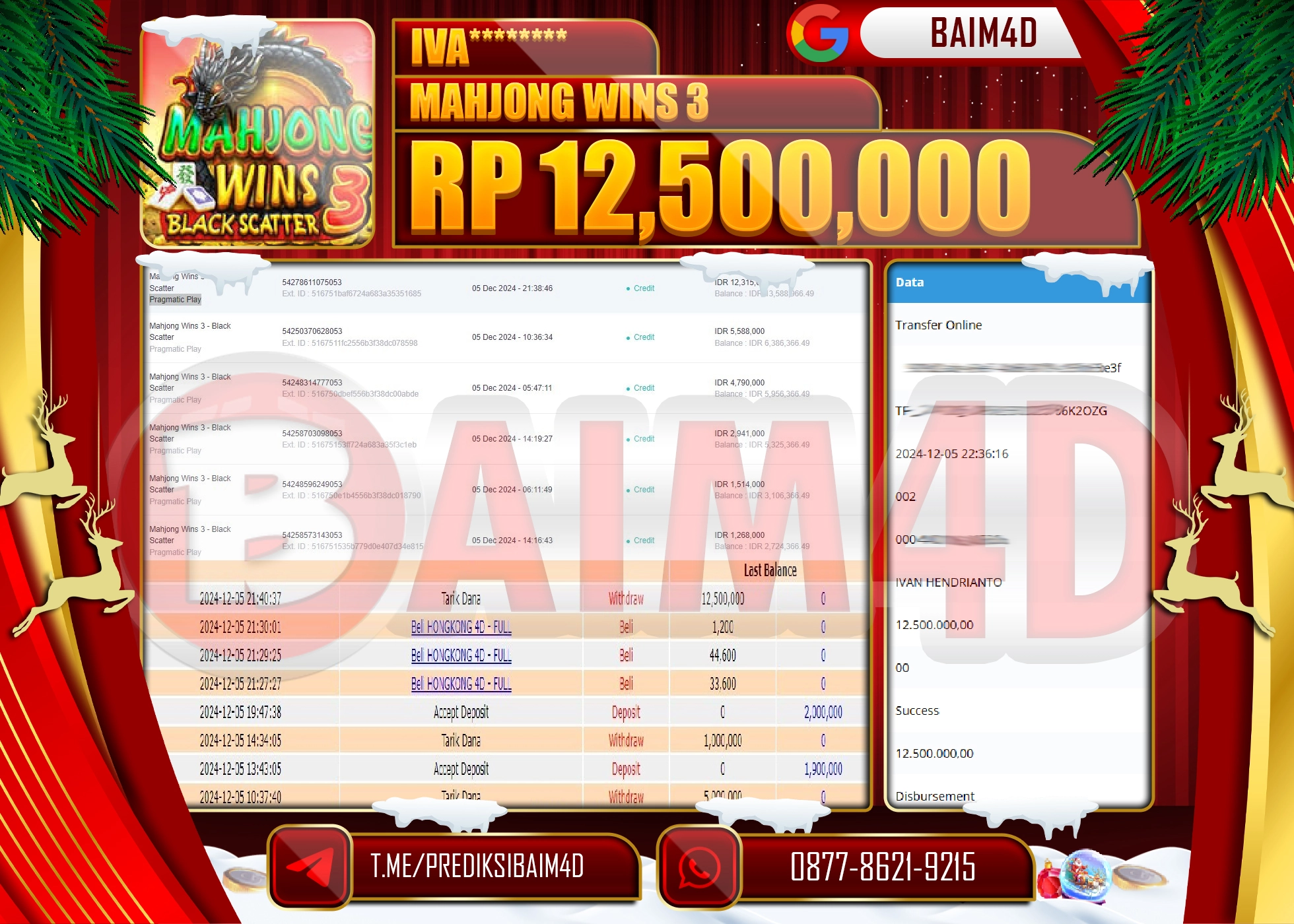 BAIM4D JACKPOT Mahjong Wins 3 - Black Scatter Play Rp.12,500,000.- LUNAS