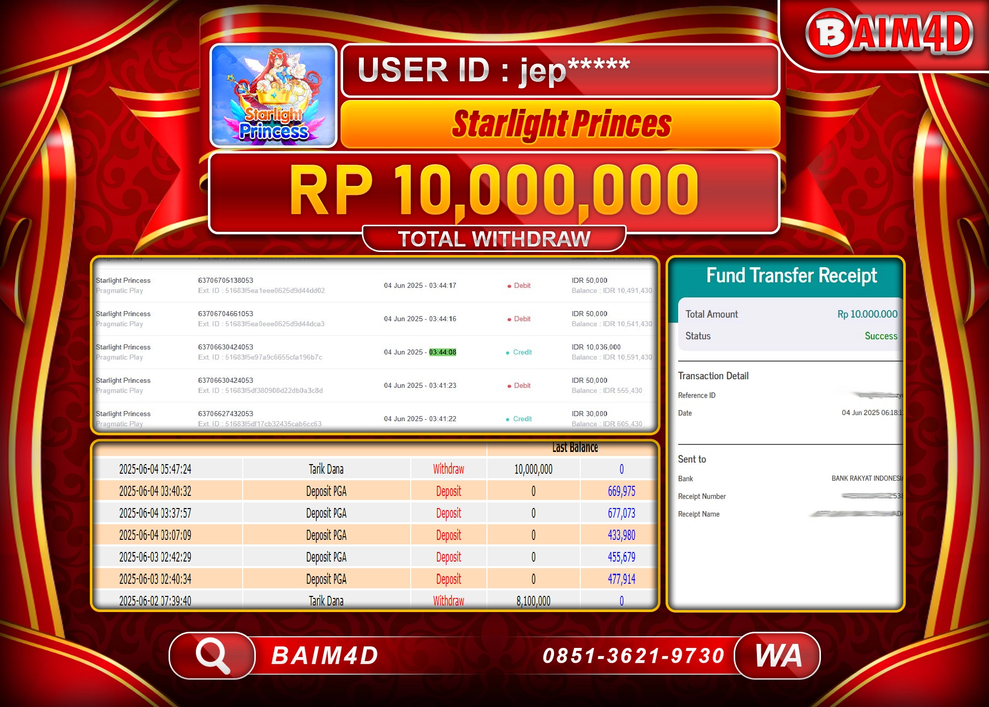 BAIM4D JACKPOT SLOT STARLIGHT PRINCESS Rp.10.000,000.- LUNAS