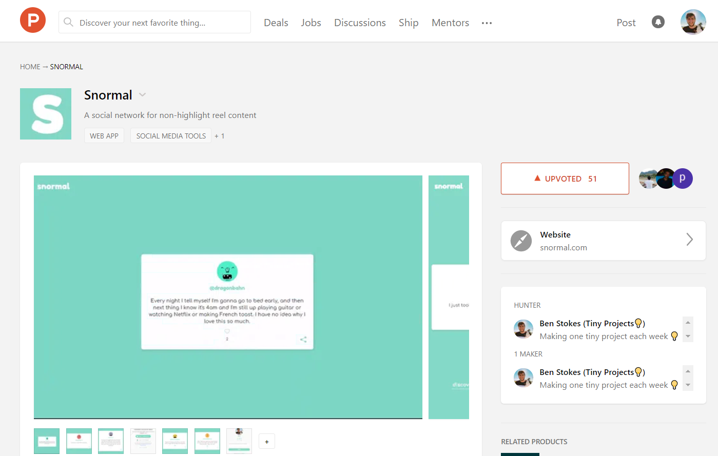 snormal.com product hunt post