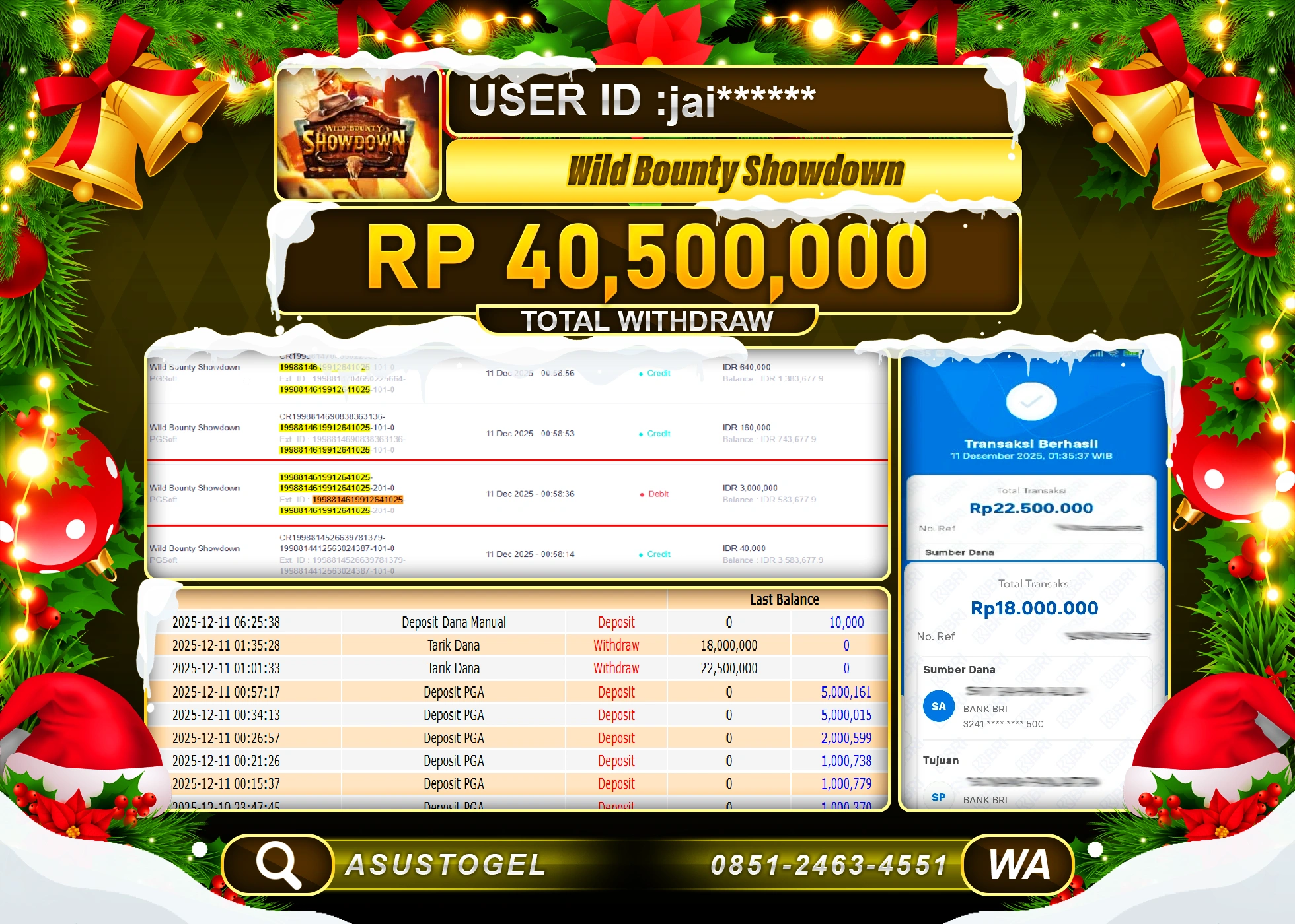 ASUSTOGEL KEMENANGAN DI WILD BOUNTY SHOWDOWN  SEBESAR 40,500,000 - RUPIAH LUNAS