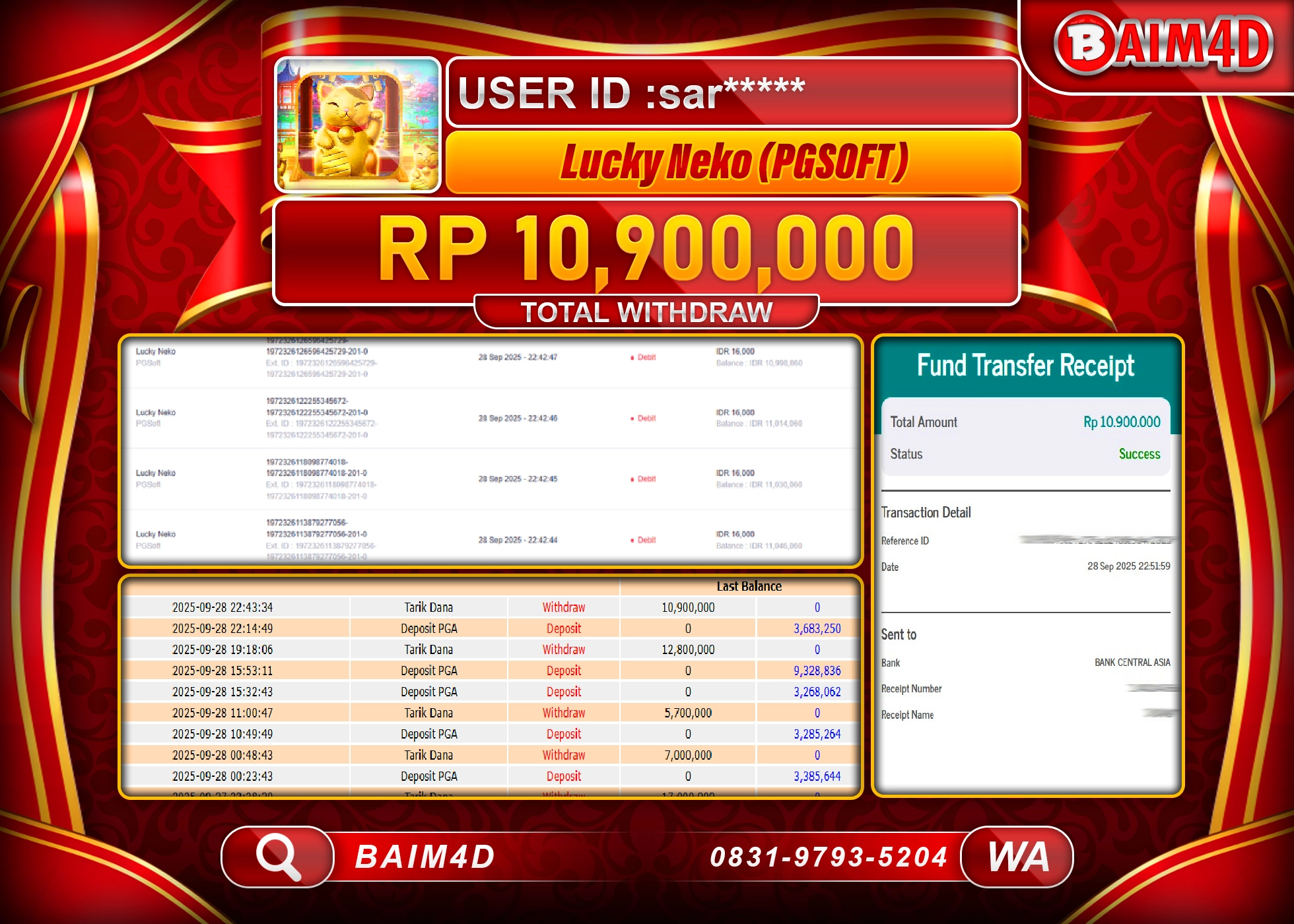 BAIM4D JACKPOT SLOT LUCKY NEKO PG SOFT  Rp.10,900,000.- LUNAS