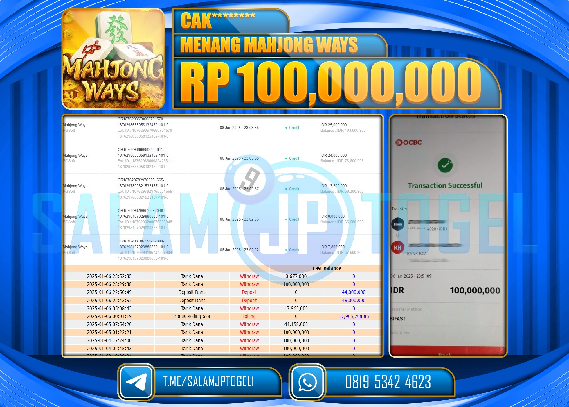 SALAMJPTOGEL MENANG MAHJONG WAYS GAMES Rp.100,000,000 LUNAS