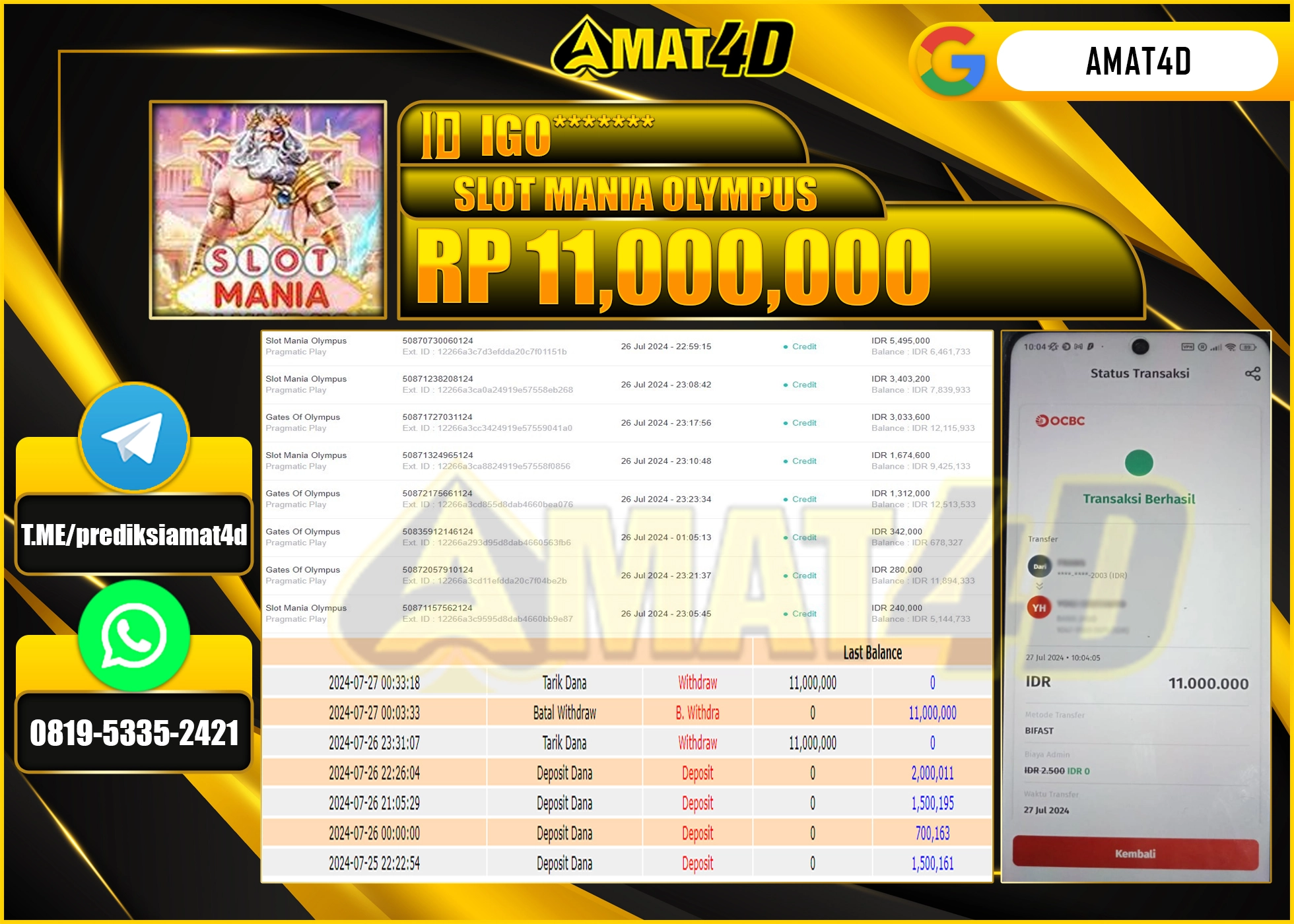 AMAT4D JACKPOT SLOT MANIA OLYMPUS   Rp.11,0000.000 LUNAS BERHASIL DI BAYAR LUNAS