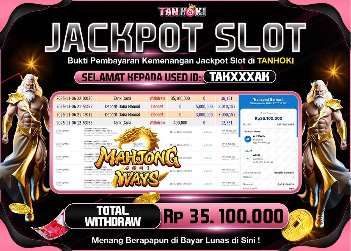 TANHOKI JACKPOT SLOT MAHJONG WAYS Rp..35.100.000,- LUNAS