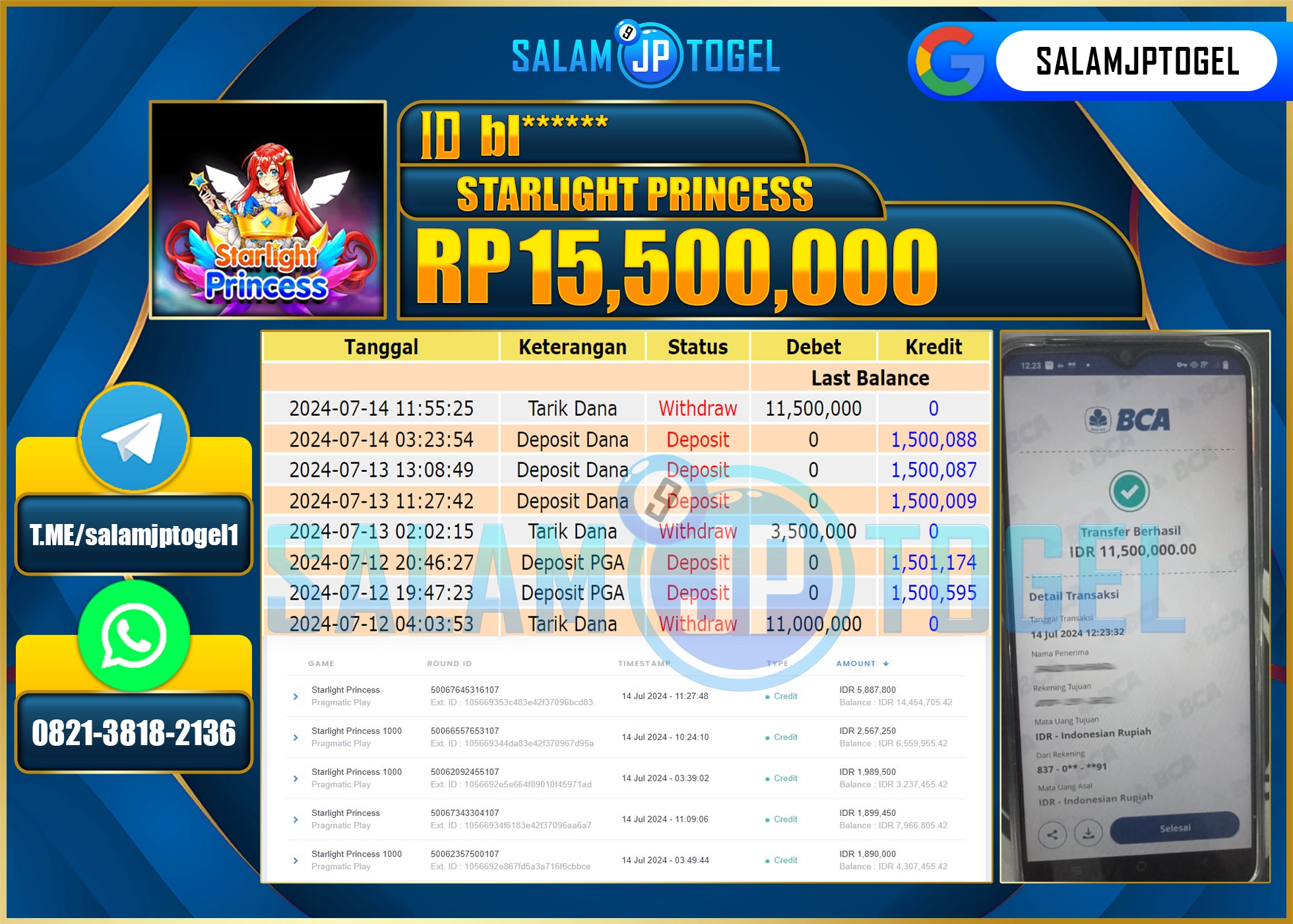 SALAMJPTOGEL MENANG Starlight Princess  RP. 15,500,000.,LUNAS