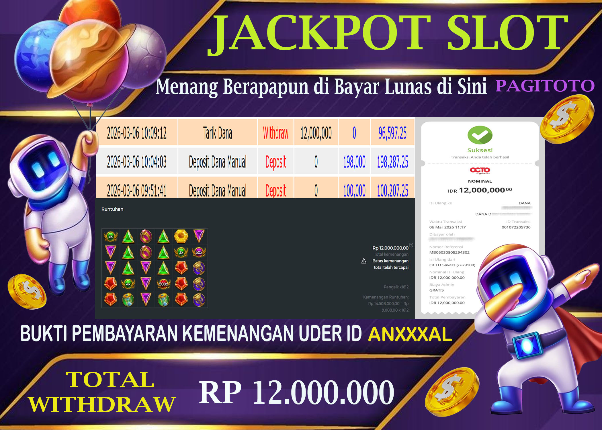 HAPPY JACKPOT MEMBER PAGITOTO SLOT GATES OF OLYMPUS 1000 Rp  12.000.000-, - LUNAS