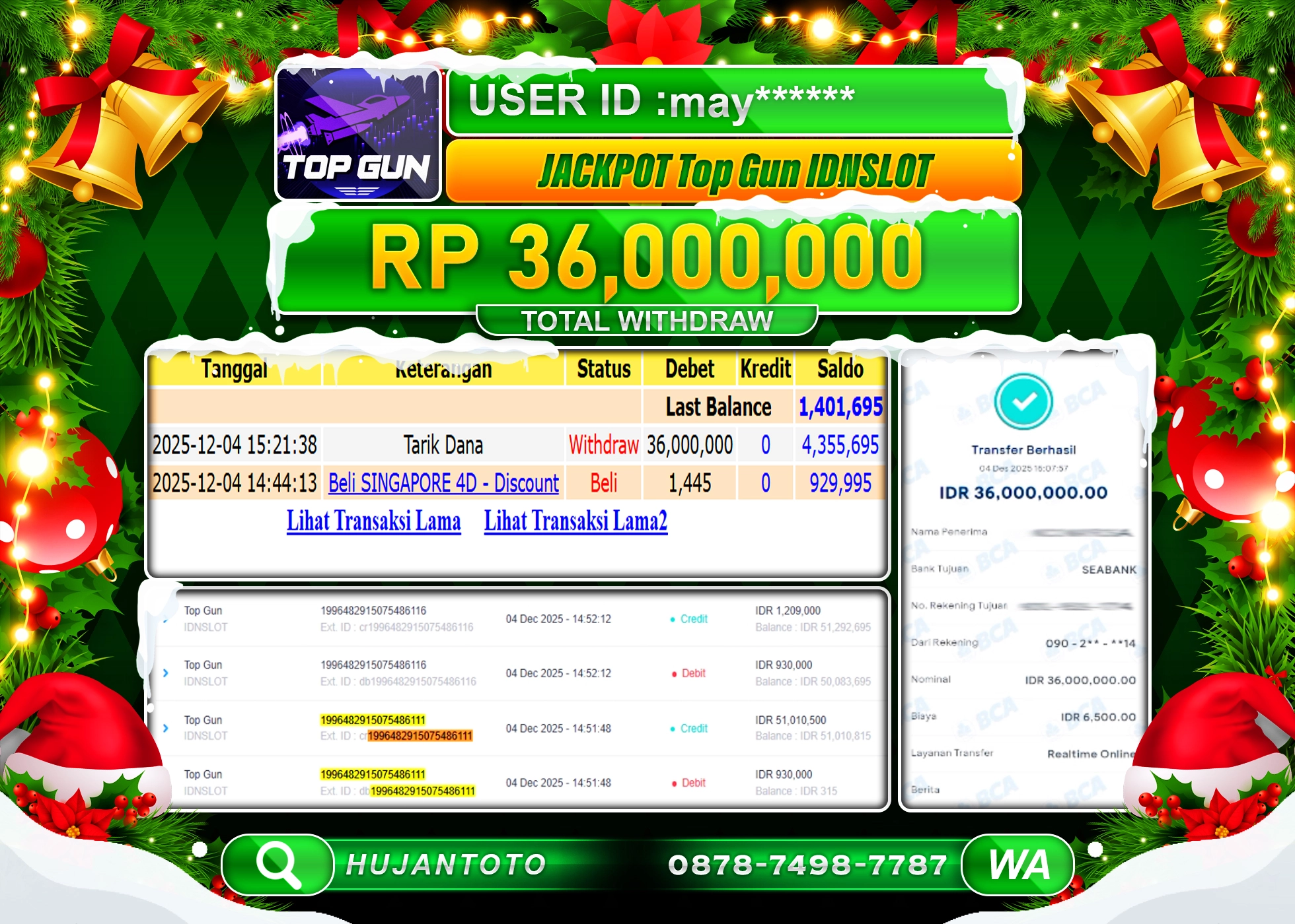 HUJANTOTO - BUKTI JACKPOT MENANG GAME TOP GUN IDNSLOT Rp.36,000,000 - TERBAYAR LUNAS