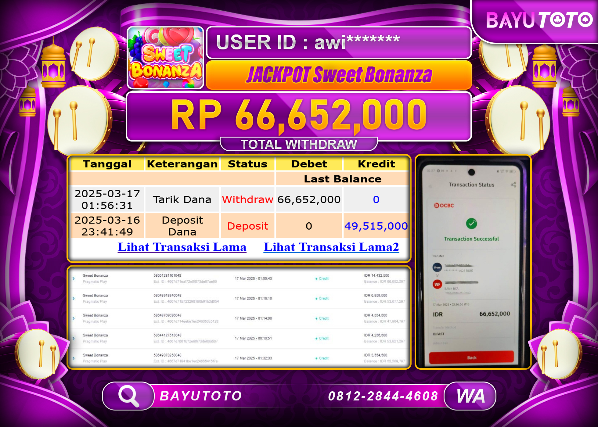 BAYUTOTO JACKPOT  DI SLOT NYA SWEET BONANZA Rp.66.652.000 LUNAS