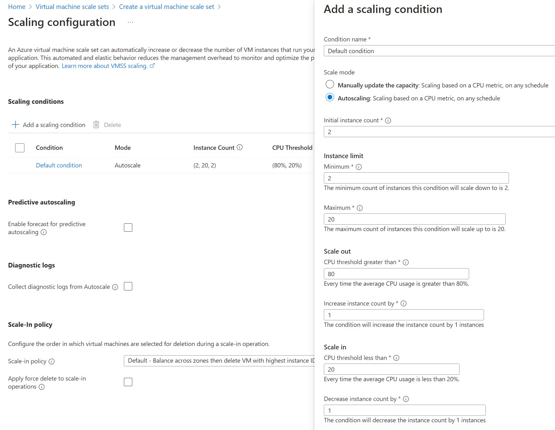 Creating a Virtual Machine Scale Set - Scaling Policy