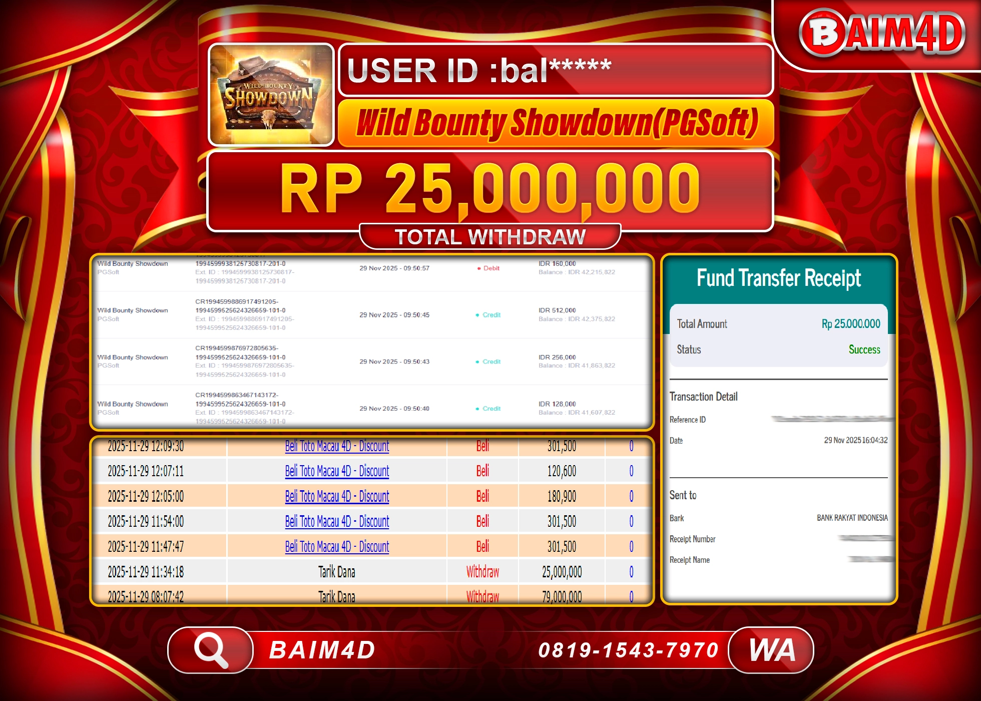 BAIM4D JACKPOT SLOT WILD BOUNTY SHOWDOWN Rp.25,000,000 - LUNAS