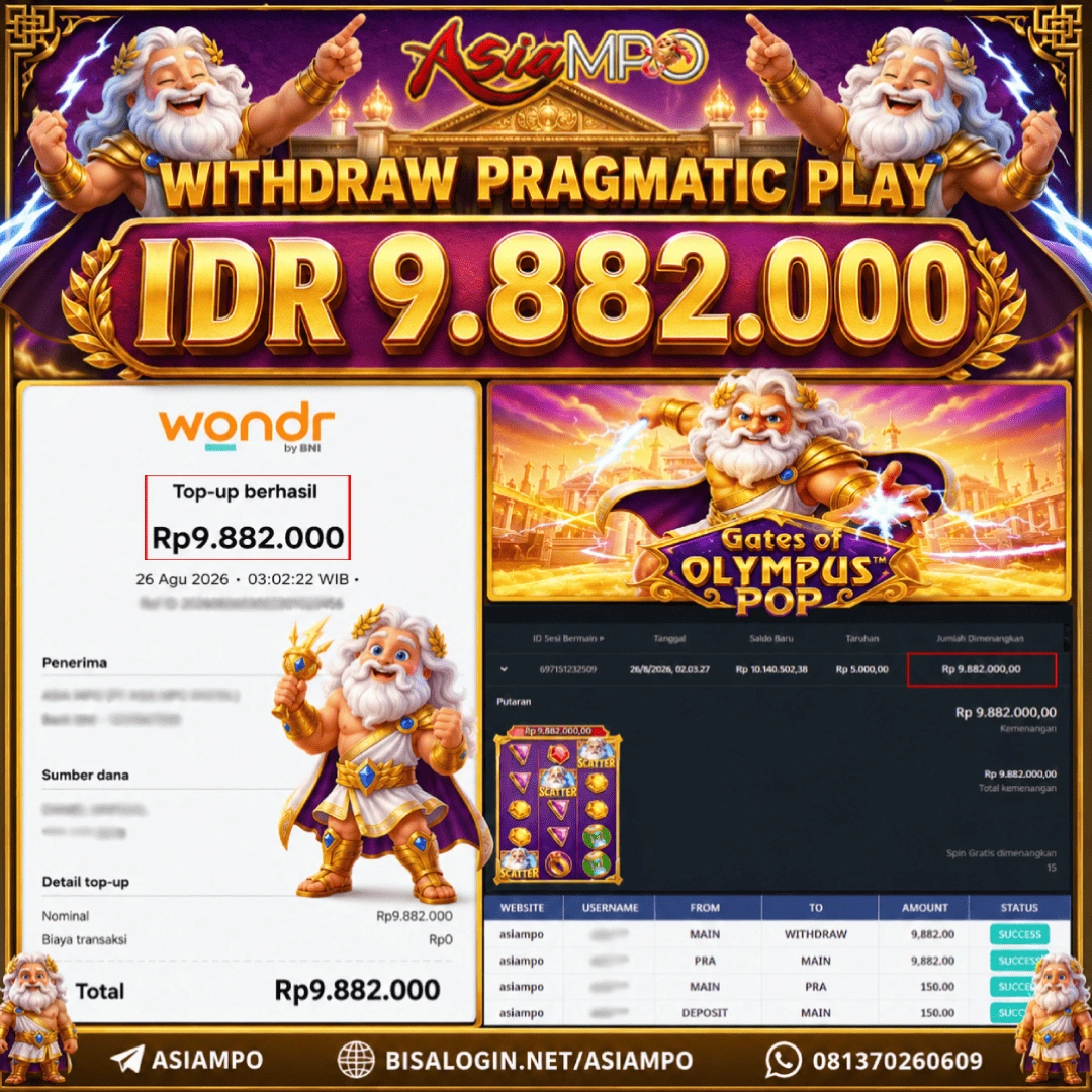 MEMBER JACKPOT PRAGMATIC PLAY GATES OF OLYMPUS POP IDR 9.882.000