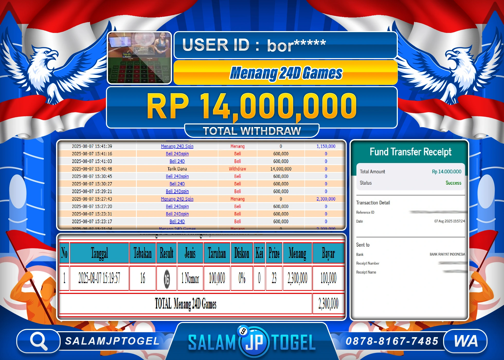SALAMJPTOGEL MENANG LIVEGAME 24D GAMES  Rp.14,000,000
