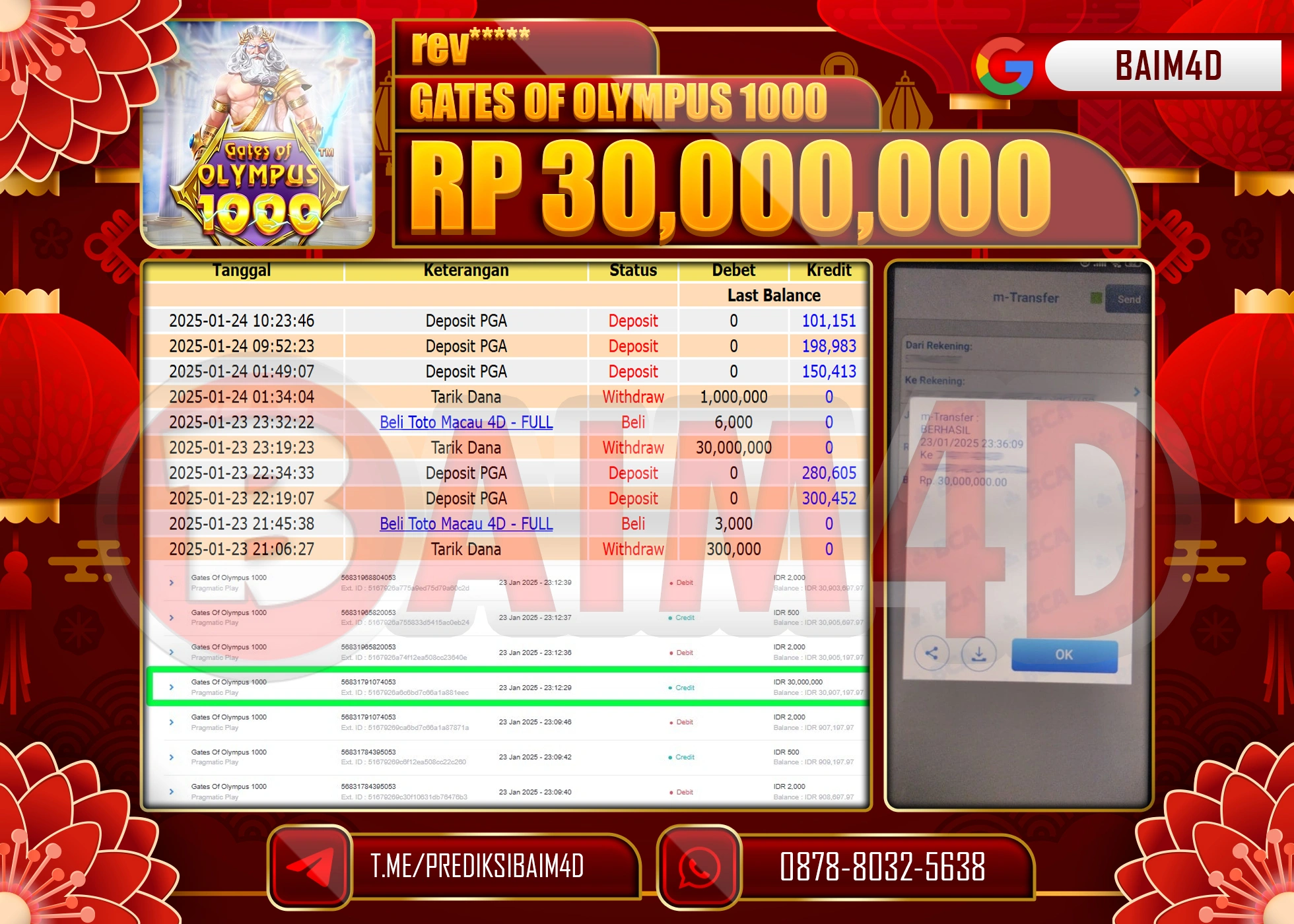 BAIM4D JACKPOT GATES OF OLYMPUS 1000 Rp.30.000,000.- LUNAS