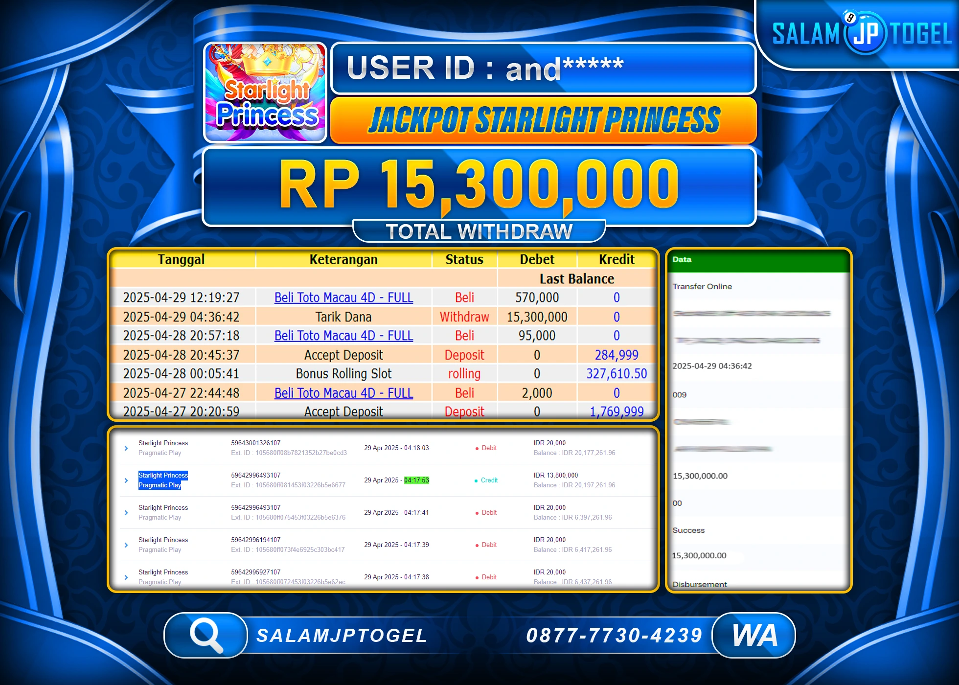 SALAMJPTOGEL MENANG STARLIGHT PRINCESS Rp.15,300,000 LUNAS