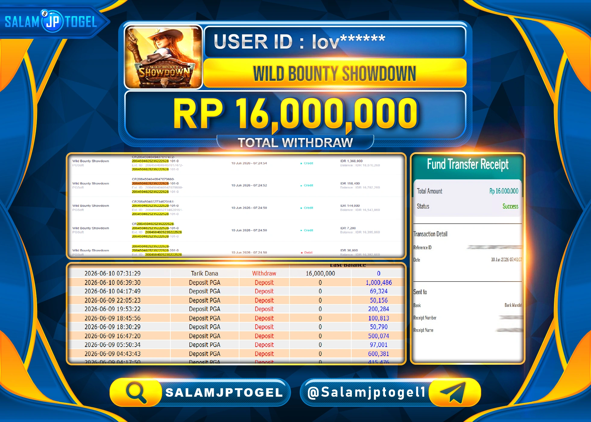 SALAMJPTOGEL JACKPOT MENANG SLOT WILD BOUNTYSHOWDOWN Rp.16,000,000 - LUNAS