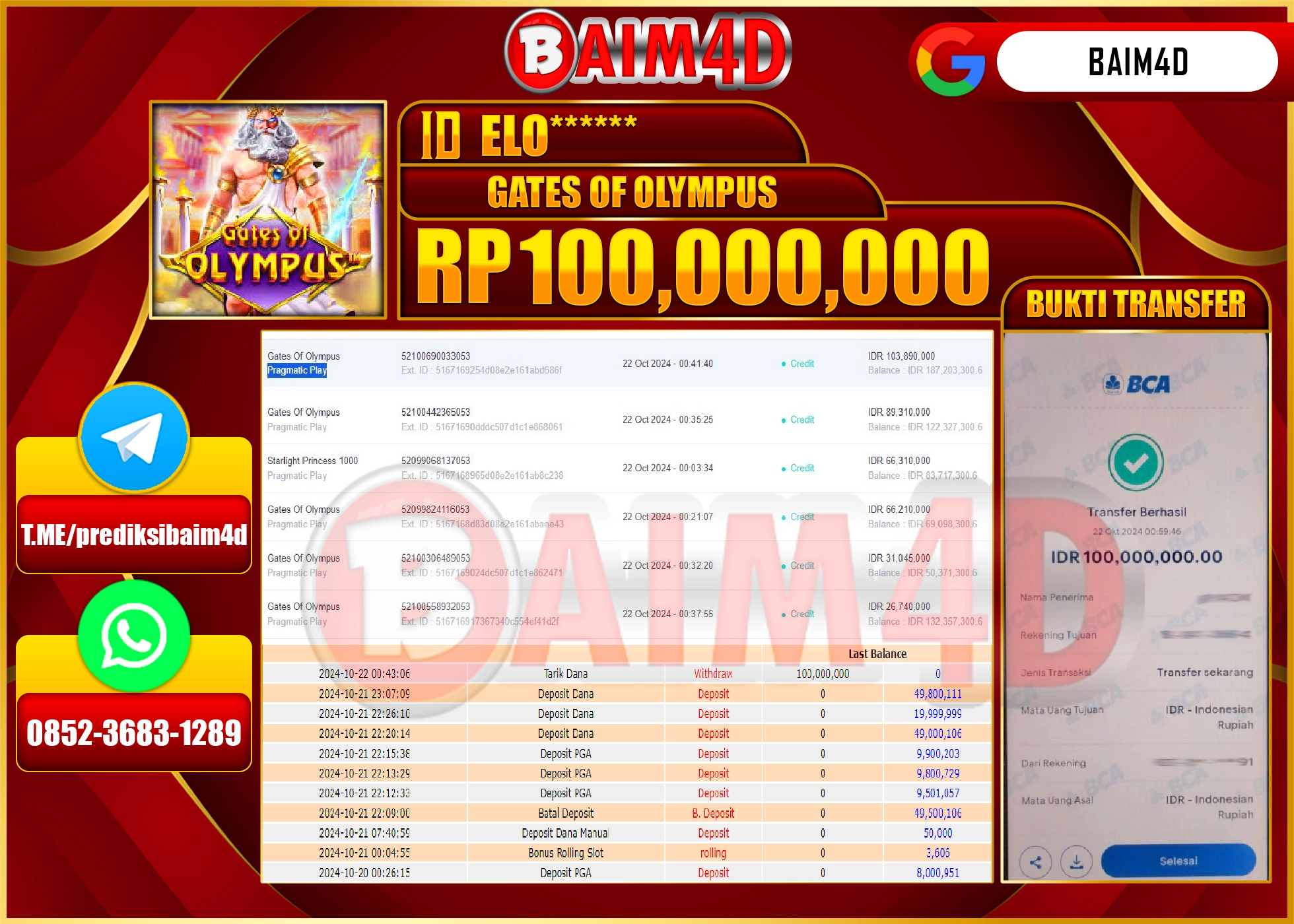 BAIM4D JACKPOT GATES OF OLYMPUS Rp.100.000,000.- LUNAS