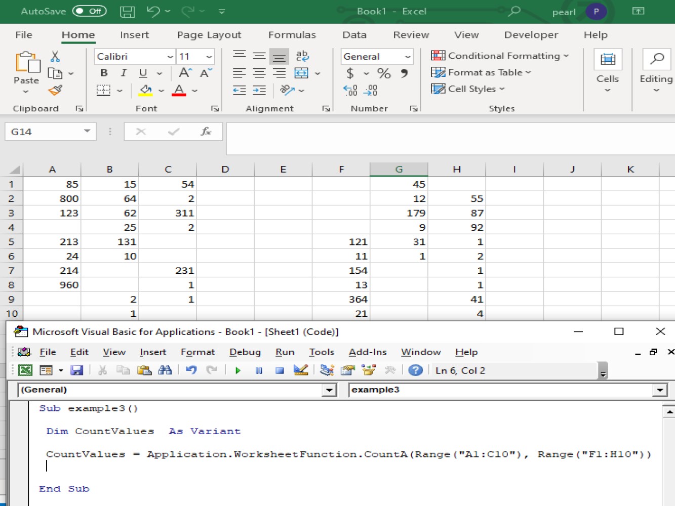 excel vba examples of counta function