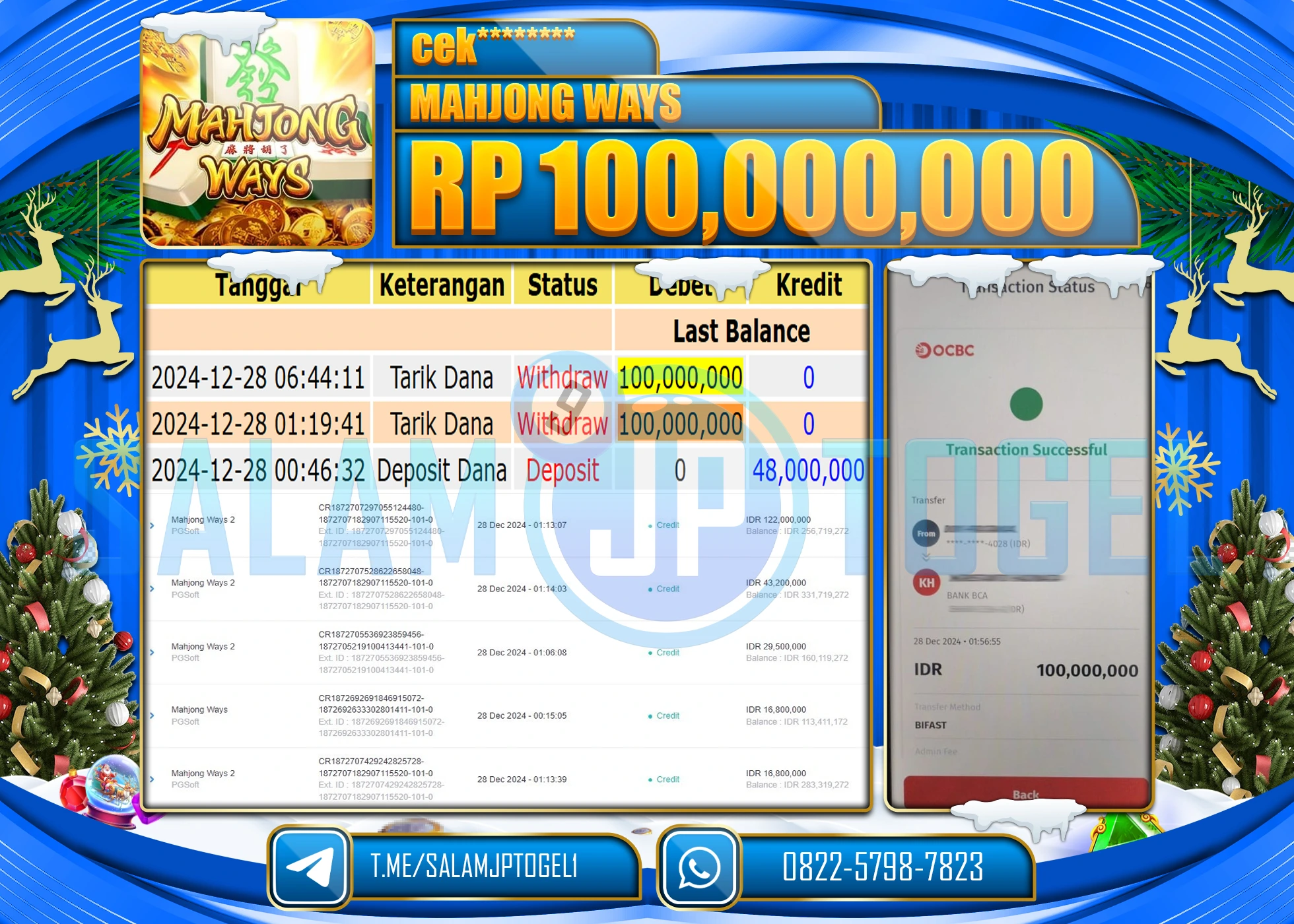 SALAMJPTOGEL MENANG MAHJONG WAYS   Rp.100,000,000 LUNAS