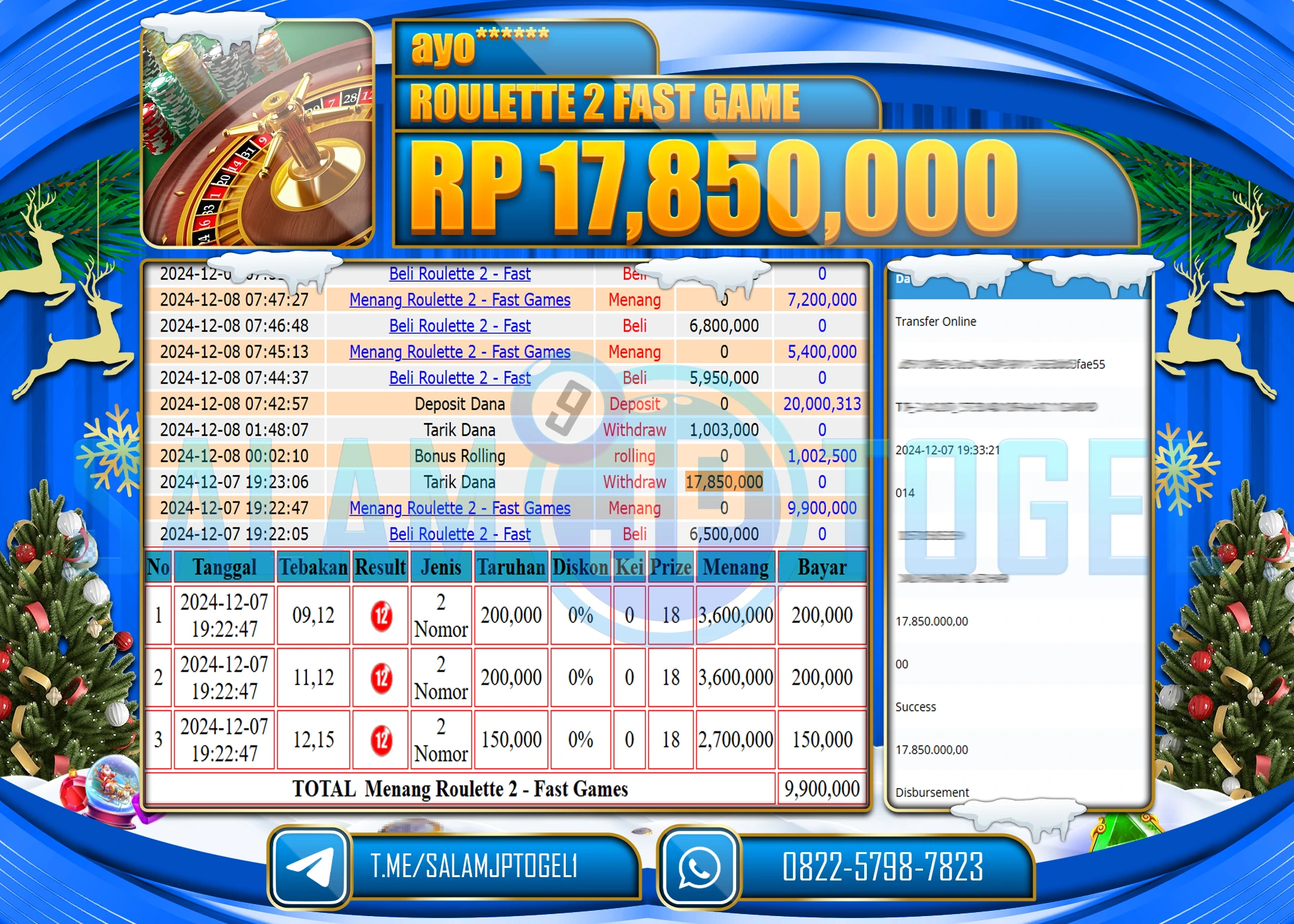 SALAMJPTOGEL MENANG ROULETTE 2 FAST GAME RP. 17,850,000 LUNAS