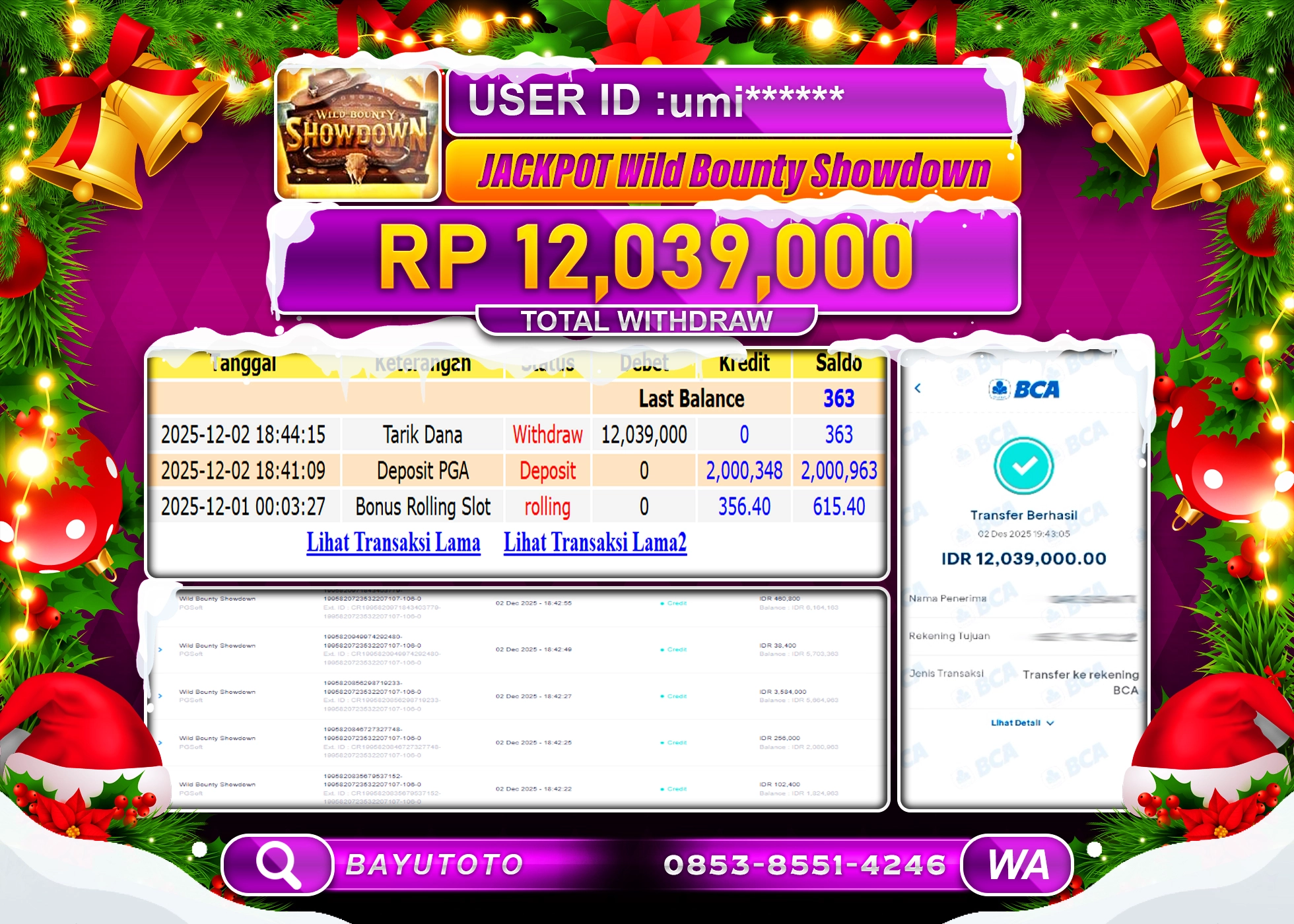 MEMBER SETIA BAYUTOTO JACKPOT DI SLOT Wild Bounty Showdown (PGSoft) Rp. 12,039,000 LUNAS