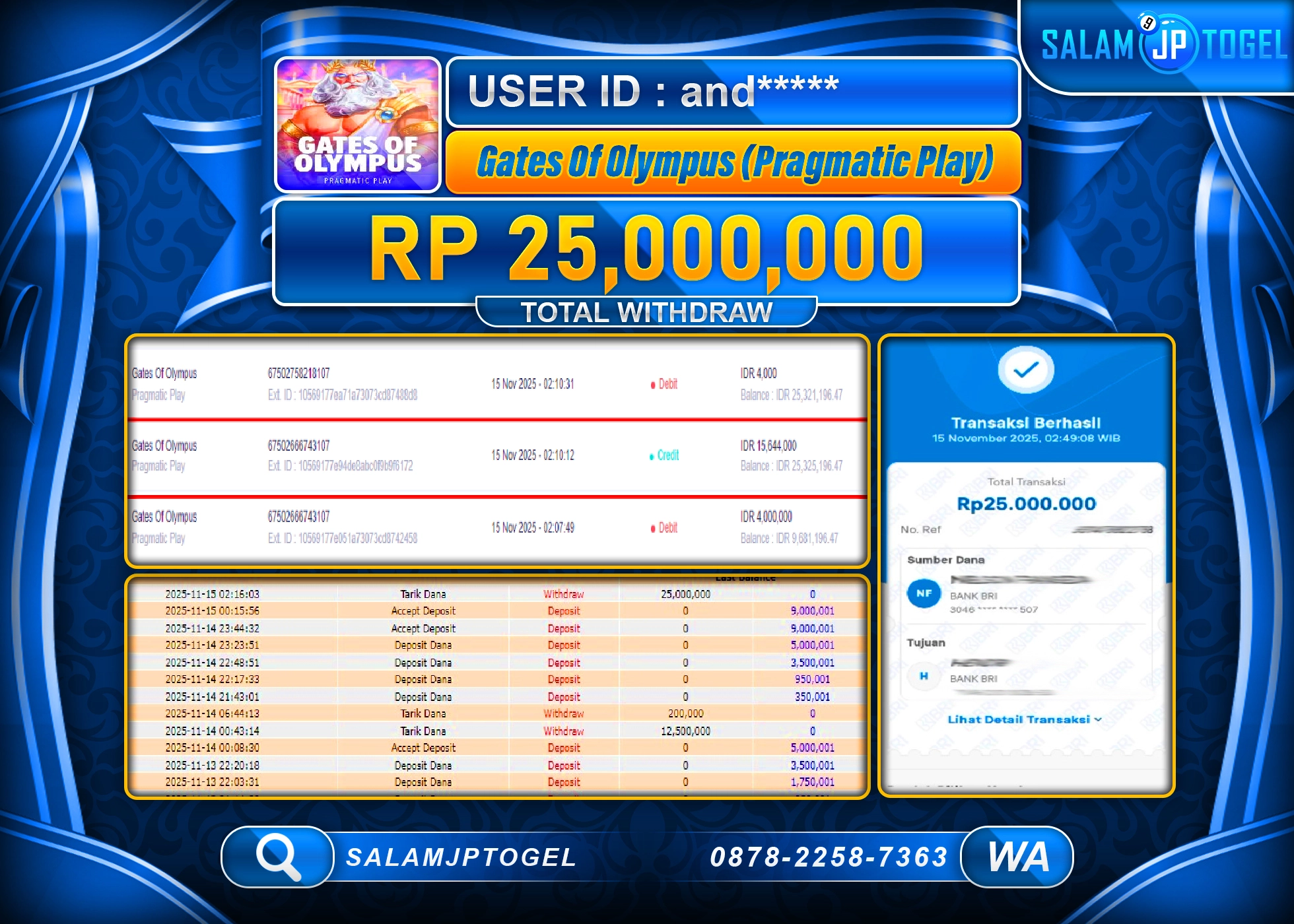 SALAMJPTOGEL MENANG SLOT GATES OF OLYMPUS Rp.25,000,000  - LUNAS
