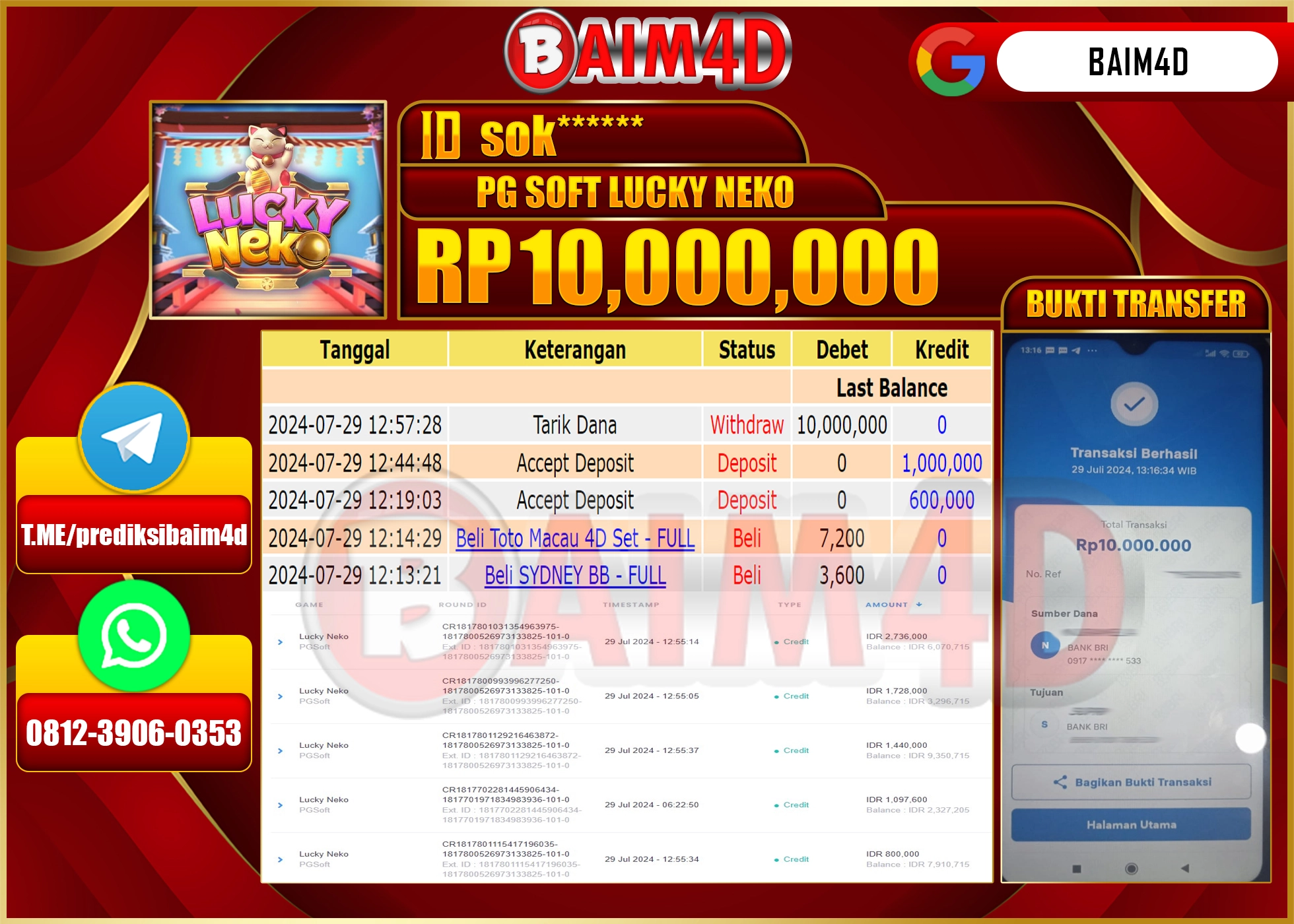 BAIM4D JACKPOT PRAGMATIC LUCKY NEKO Rp.10.000,000.- LUNAS