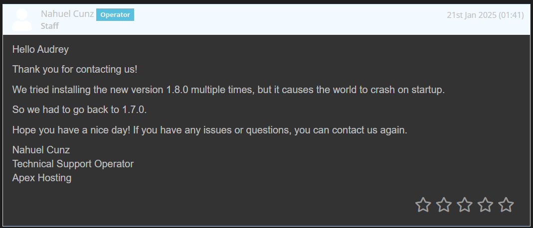 FTB Evolution server crashes on attempted startup if updated from 1.7.0 ...