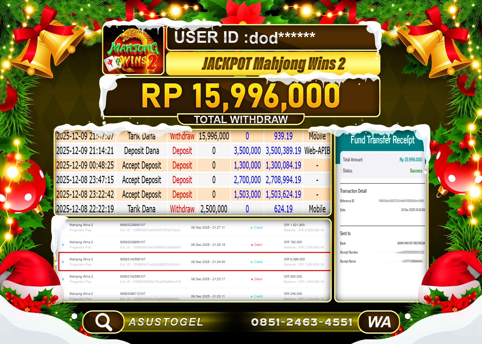 ASUSTOGEL KEMENANGAN DI SLOT MAHJONG WINS 2  SEBESAR 15,996,000 - RUPIAH LUNAS