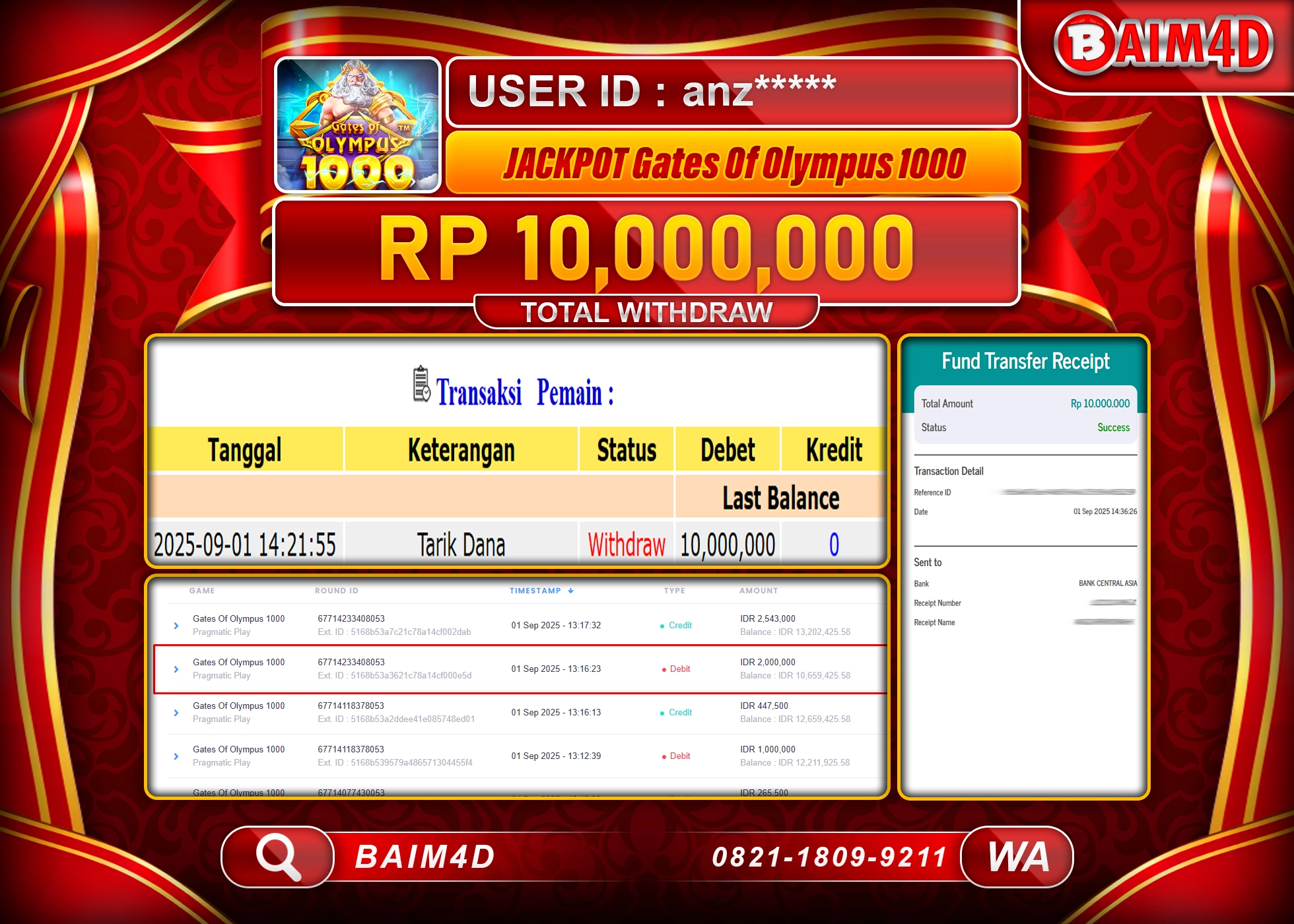 BAIM4D JACKPOT GATES OF OLYMPUS 1000 Rp.10,000,000.- LUNAS