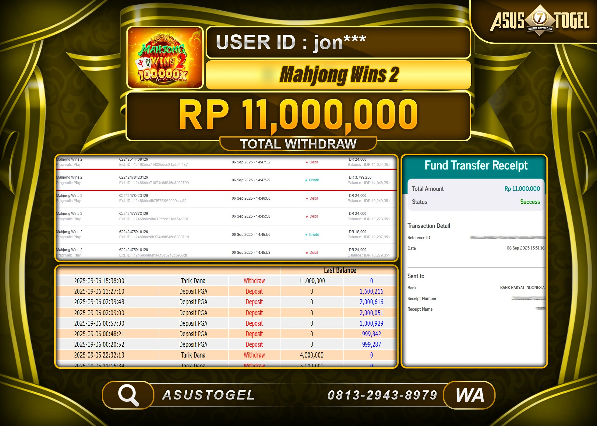 ASUSTOGEL KEMENANGAN DI SLOT MAHJONG WINS 2 SEBESAR 11,000,000- RUPIAH LUNAS