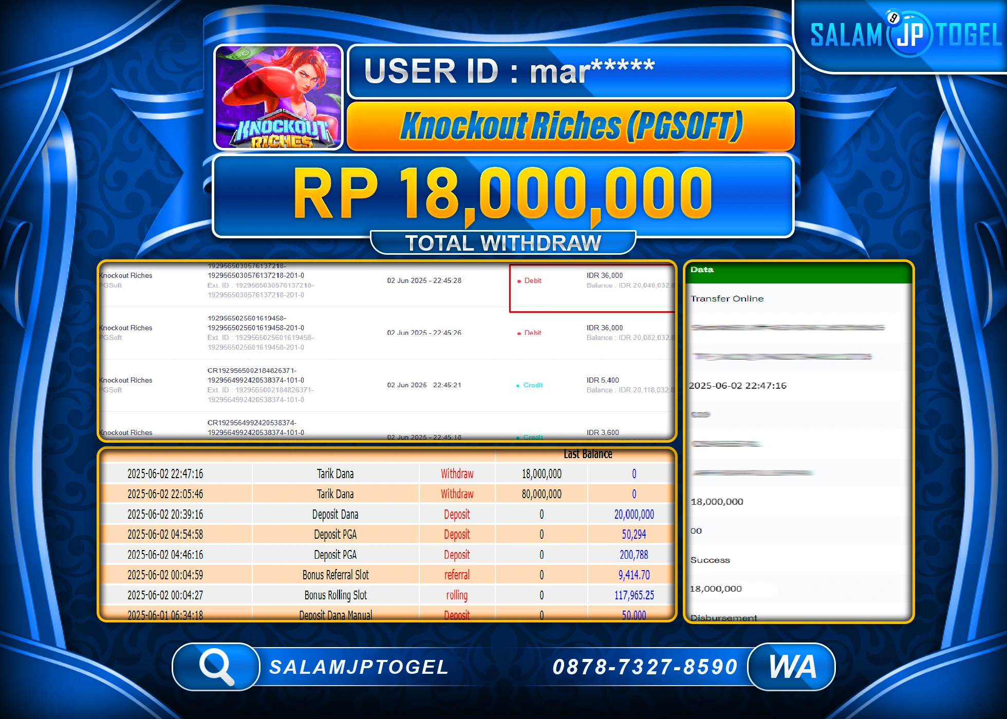 SALAMJPTOGEL MENANG KNOCKOUT RICHES PG SOFT Rp.18,000,000 LUNAS