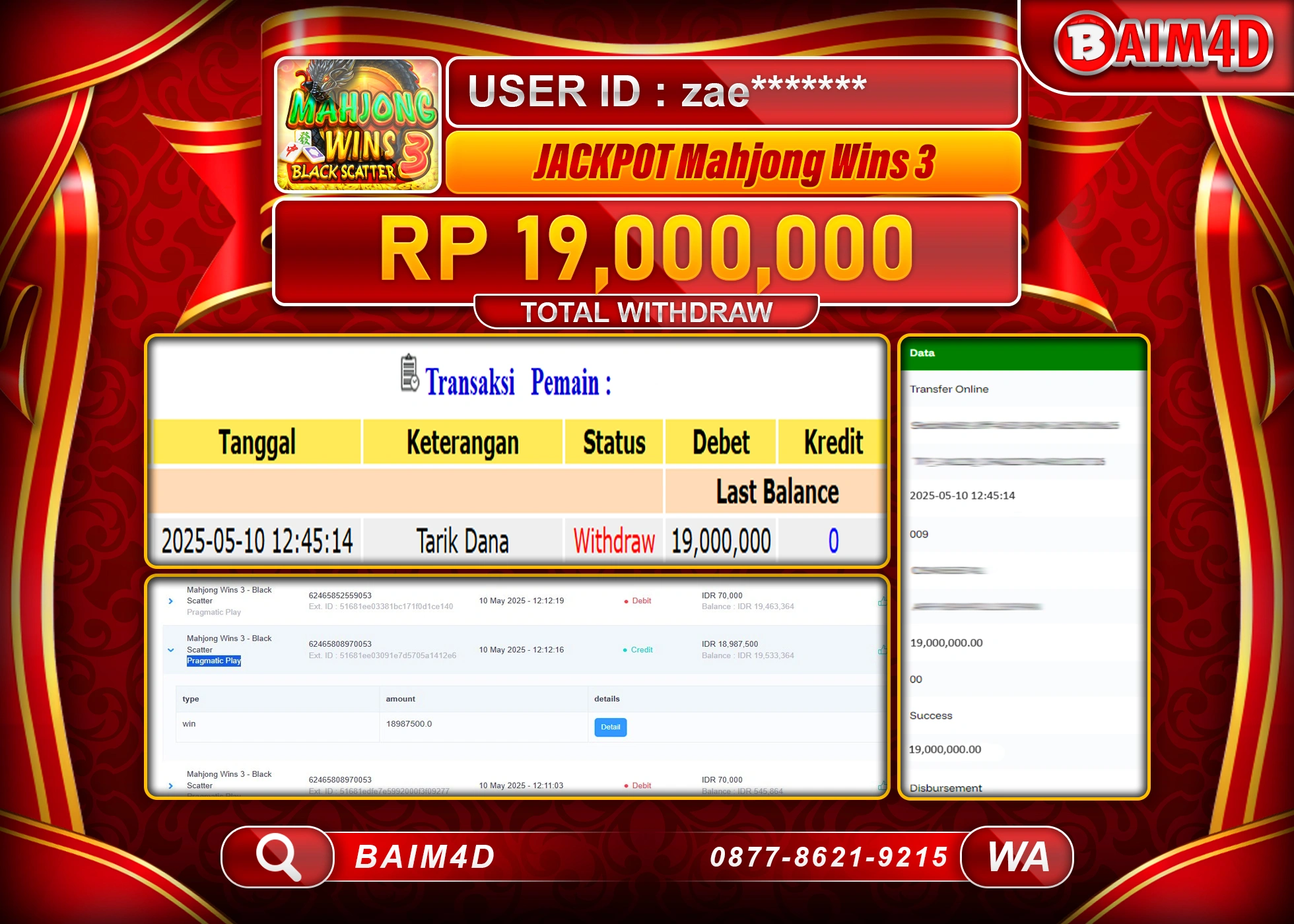 BAIM4D MENANG JACKPOT Mahjong Wins 3  Rp19,000,000 - LUNAS