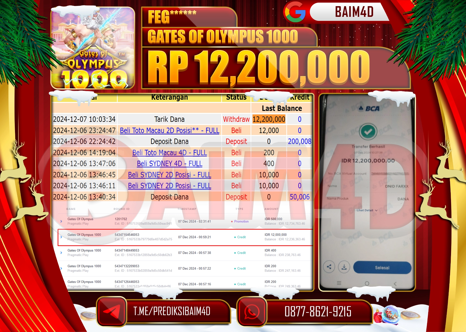 BAIM4D JACKPOT GATES OF OLYMPUS 1000 Rp.12.200,000.- LUNAS